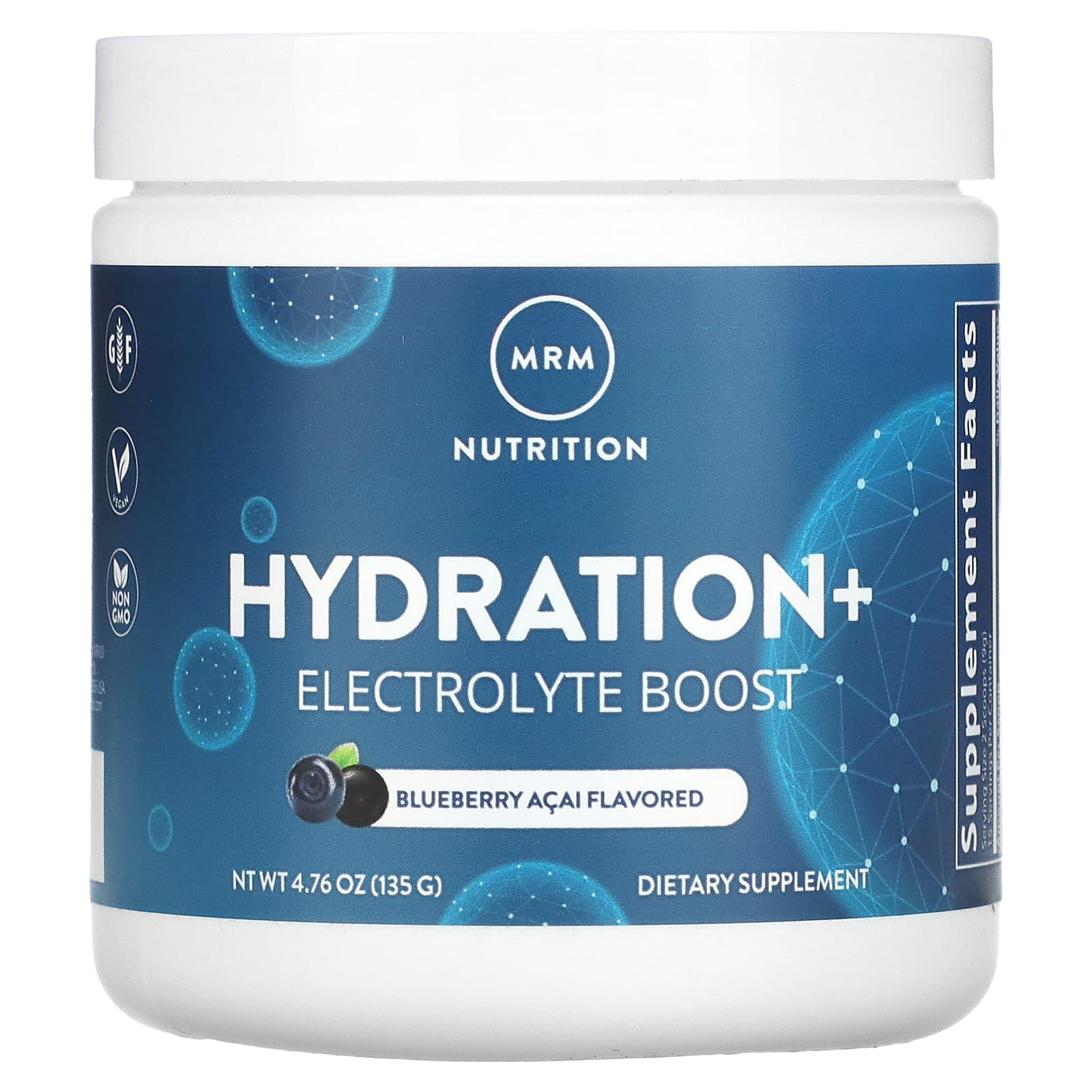 MRM Nutrition, Hydration+ Electrolyte, Blueberry Acai, 4.76 oz (135 g) - B0BW15X52P