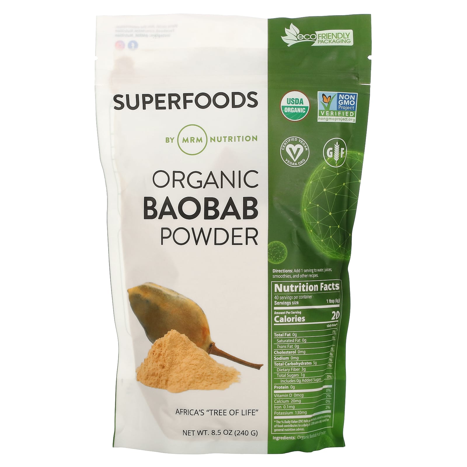 MRM Nutrition, Organic Baobab Powder, 8.5 oz (240 g) - B01526WFTU