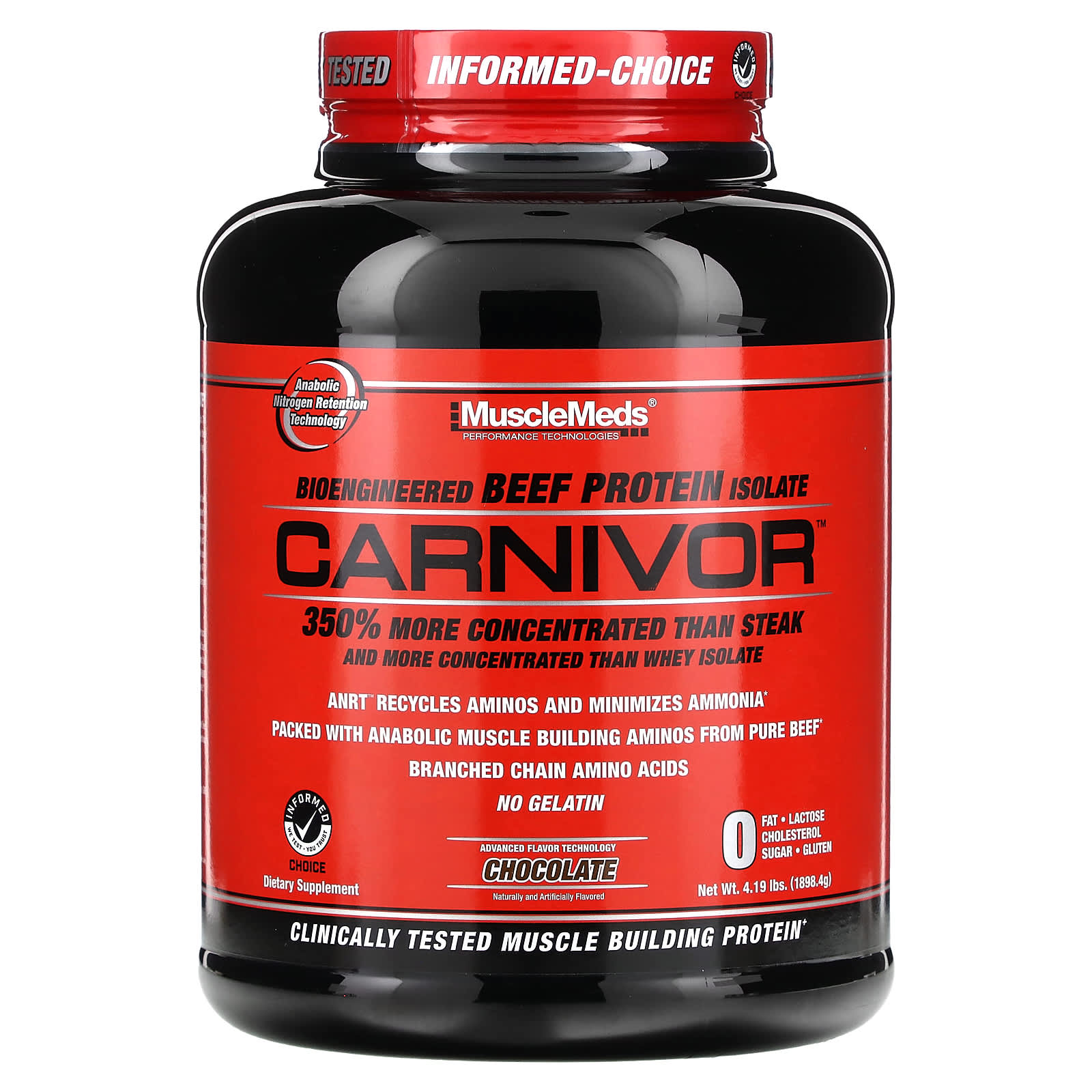 MuscleMeds, Carnivor, Bioengineered Beef Protein Isolate, Chocolate, 4.19 lbs (1898.4 g) - B004HY325K