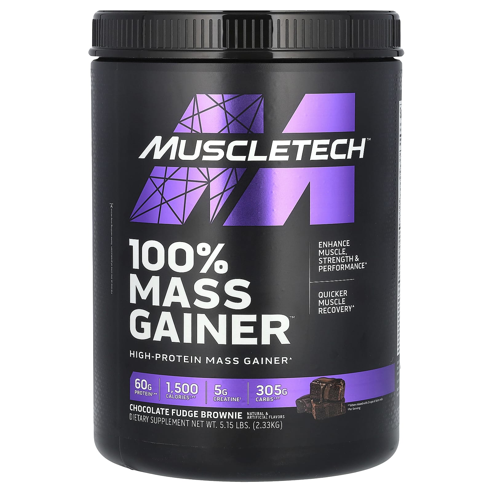 MuscleTech, 100% Mass Gainer™, Chocolate Fudge Brownie, 5.15 lbs (2.33 kg) - B07BP7DQG9