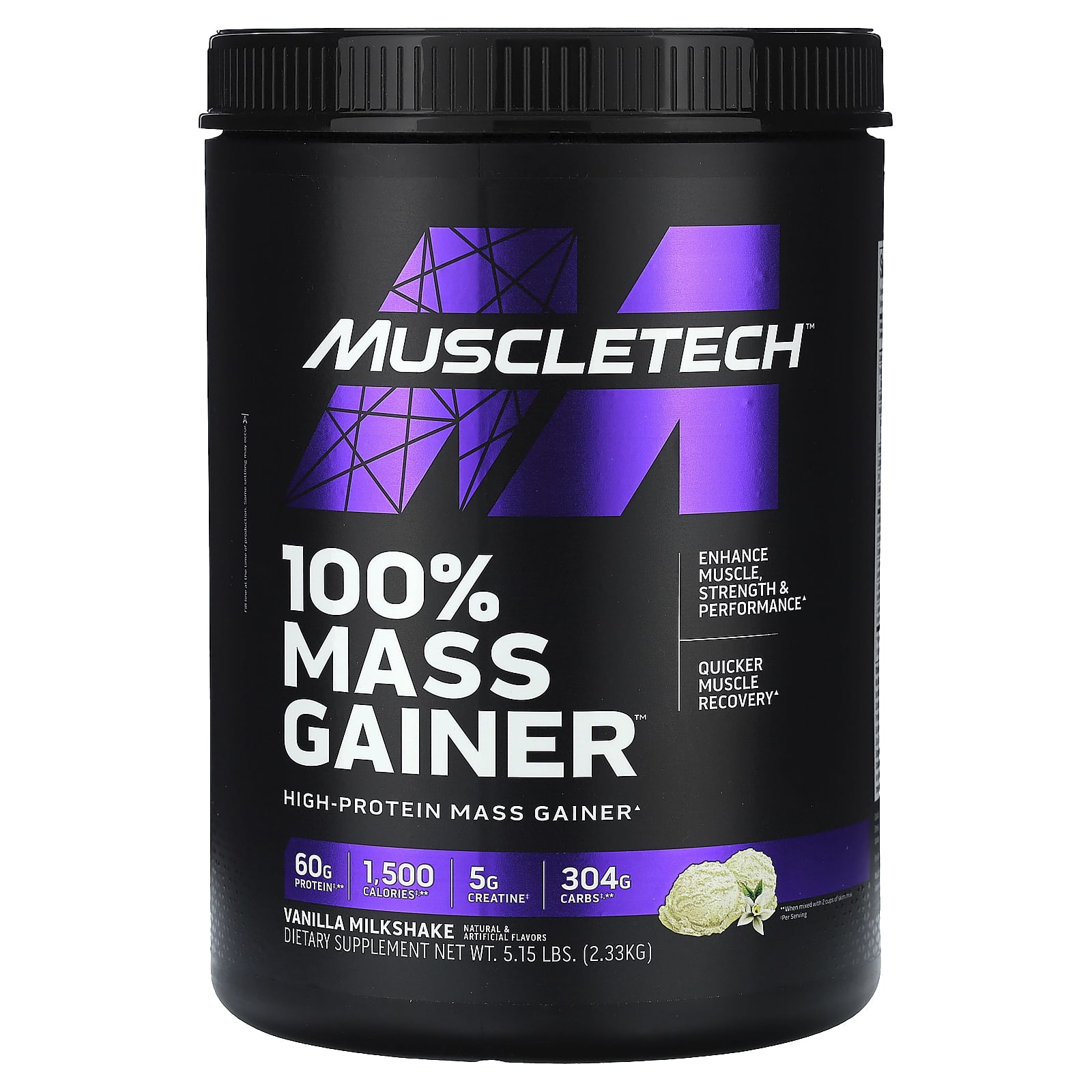 MuscleTech, 100% Mass Gainer™, Vanilla Milkshake, 5.15 lbs (2.33 kg) - B08VPF6683