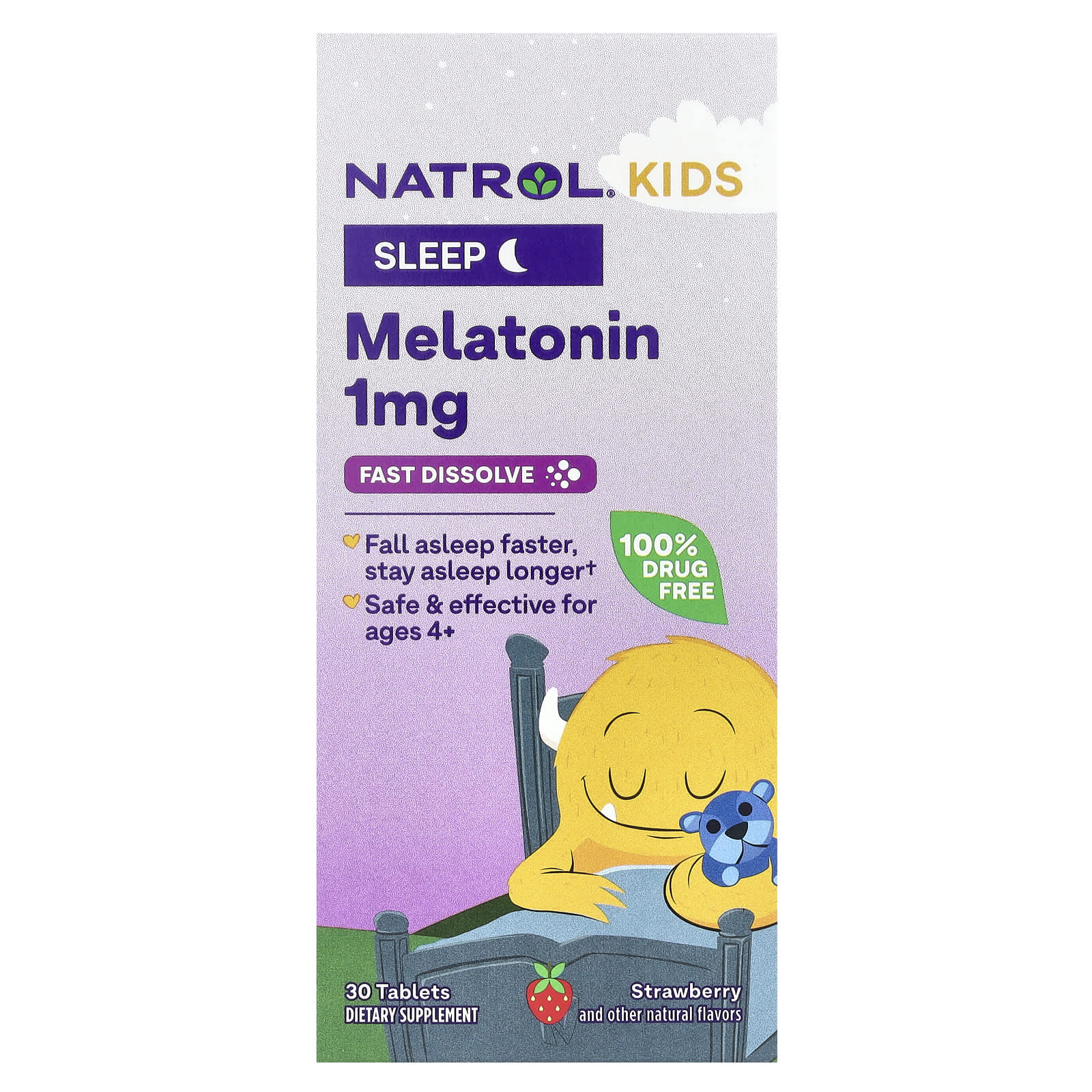 Natrol, Kids, Melatonin, Fast Dissolve, Ages 4+, Strawberry, 30 Tablets - B08665XKVP