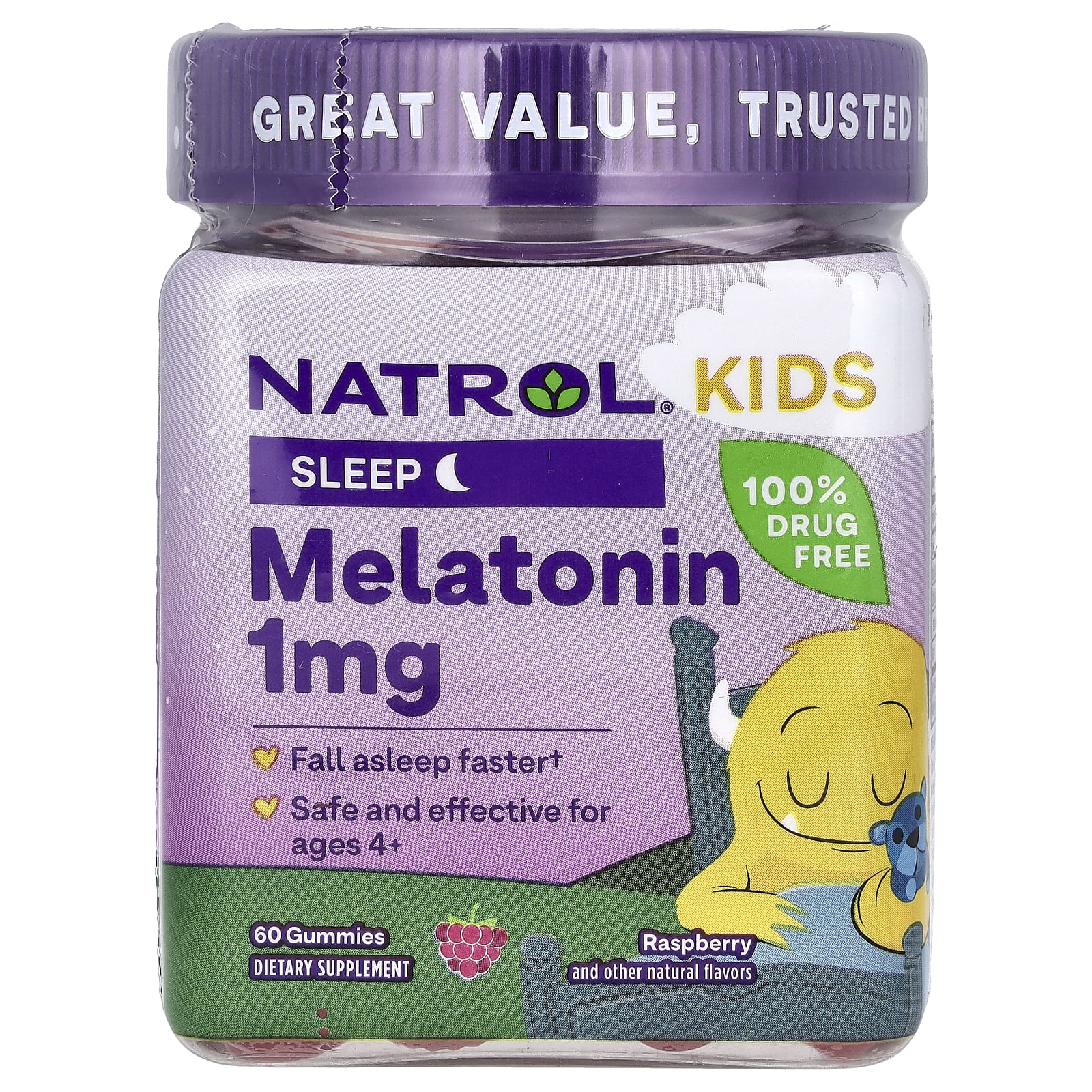 Natrol, Kids, Melatonin Gummies, Ages 4+, Raspberry, 60 Gummies - B0866674VB