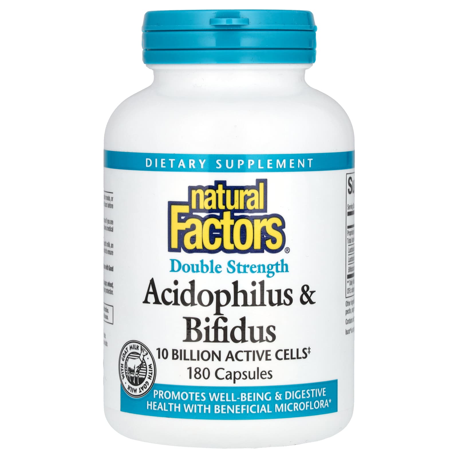 Natural Factors, Acidophilus & Bifidus, Double Strength, 10 Billion, 180 Capsules - B00028P5PU