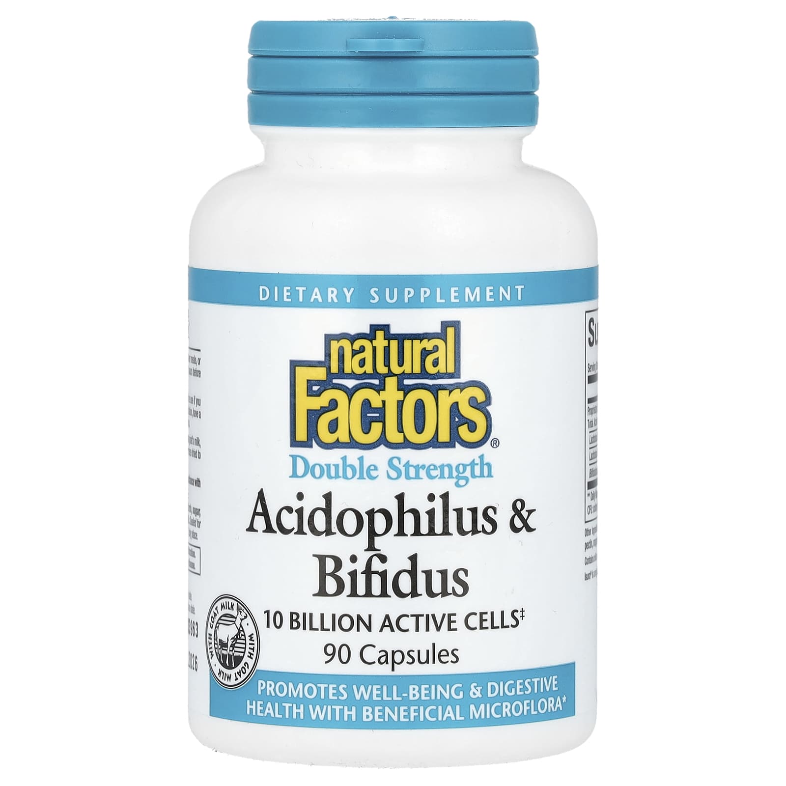 Natural Factors, Acidophilus & Bifidus, Double Strength, 10 Billion CFU, 90 Capsules - B00016WW9U