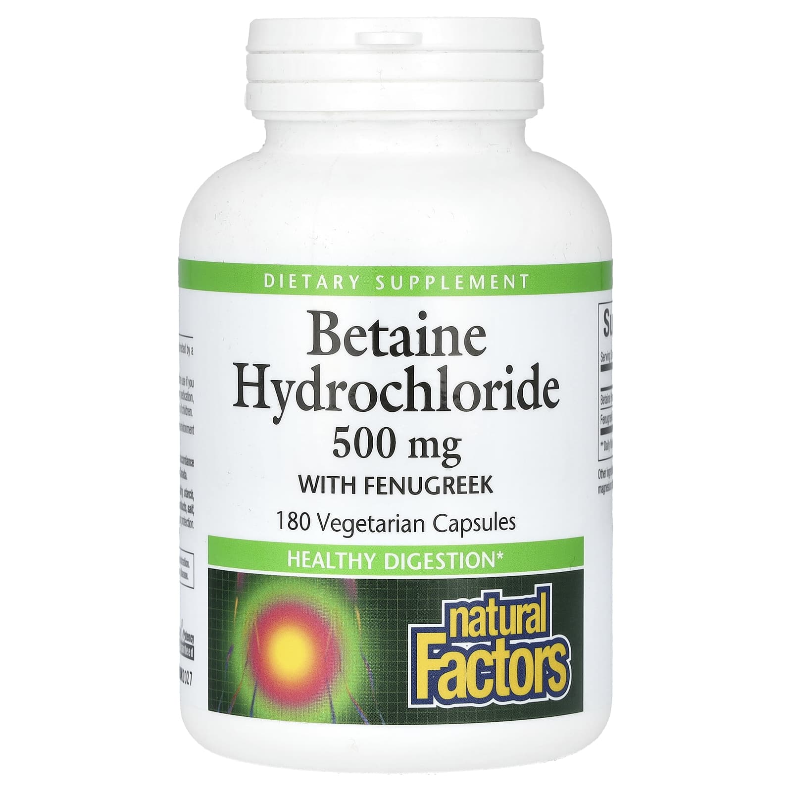 Natural Factors, Betaine Hydrochloride with Fenugreek, 500 mg, 180 Vegetarian Capsules - B00028P5O6