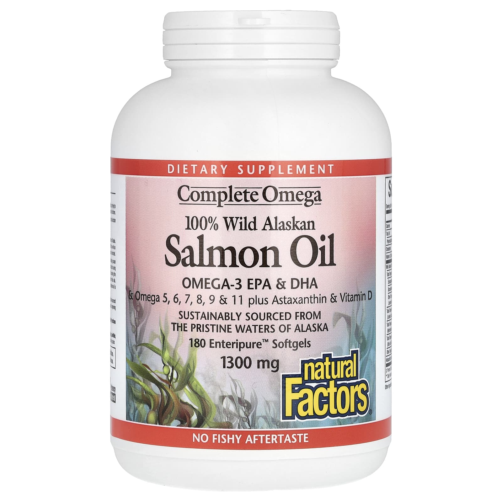 Natural Factors, Complete Omega, 100% Wild Alaskan Salmon Oil, 1,300 mg, 180 Enteripure Softgels - B000KJ3HFG