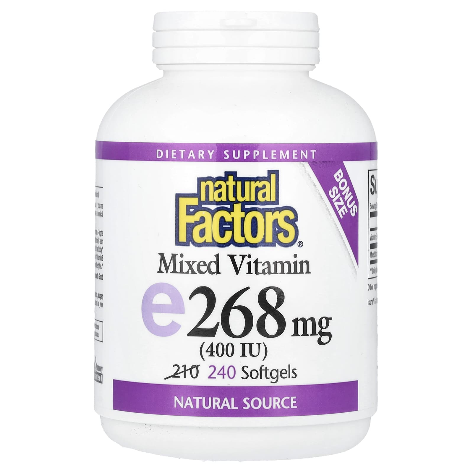 Natural Factors, Mixed Vitamin E, 268 mg (400 IU), 240 Softgels - B0009MUOOQ