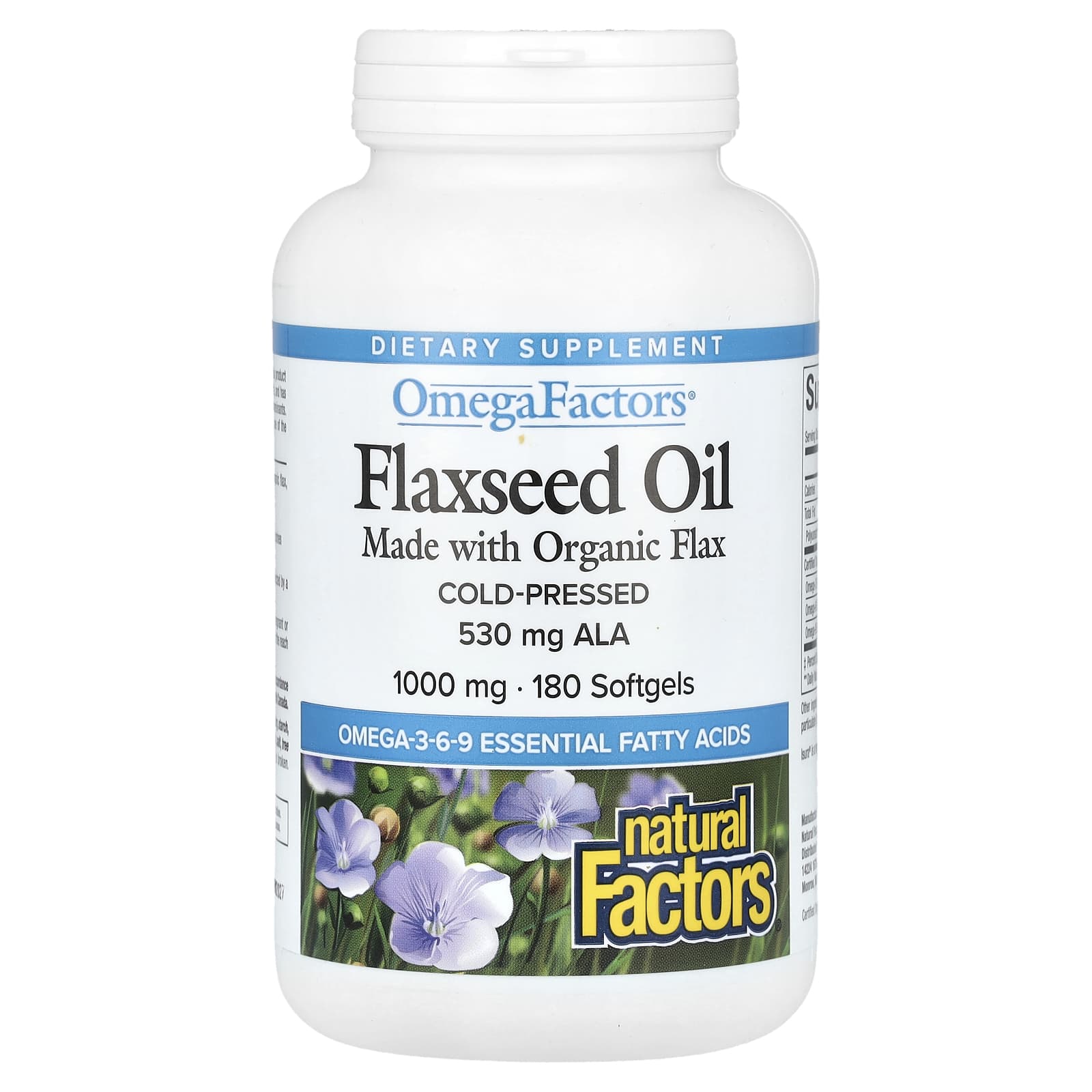 Natural Factors, OmegaFactors, Flaxseed Oil, 1,000 mg , 180 Softgels - B00028P65Y