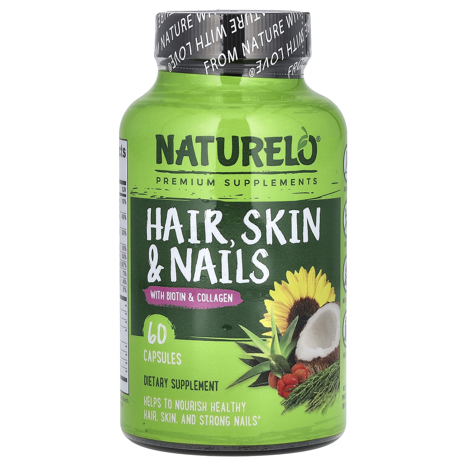 NATURELO, Hair, Skin & Nails With Biotin & Collagen, 60 Capsules - B07LDDBG9C