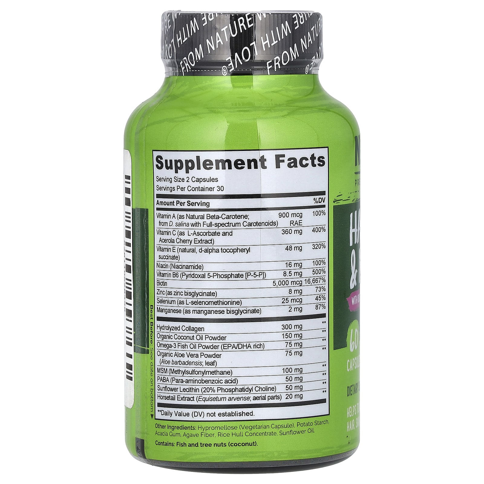 NATURELO, Hair, Skin & Nails With Biotin & Collagen, 60 Capsules - B07LDDBG9C