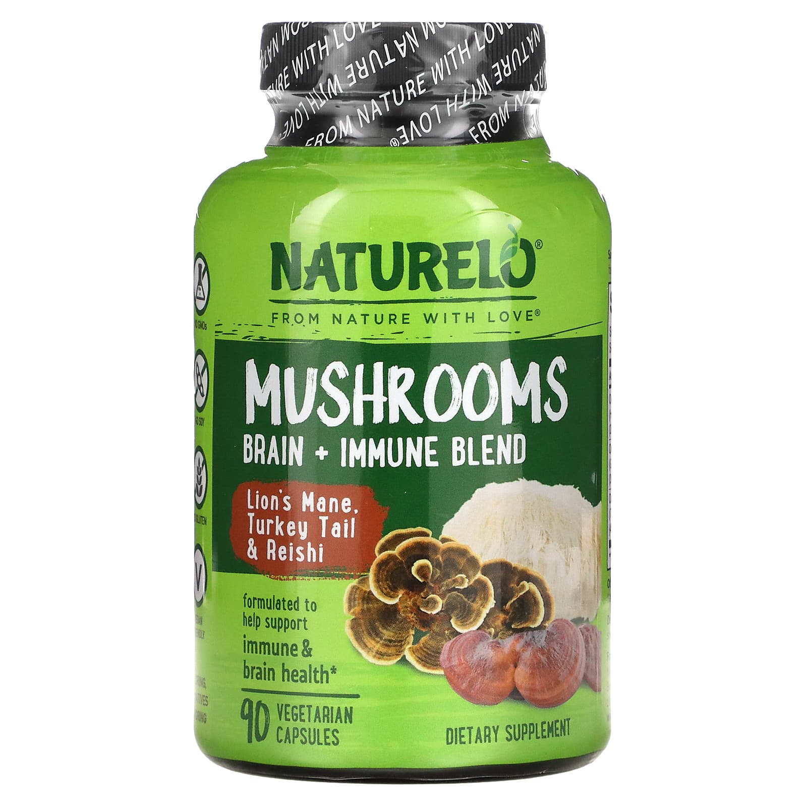 NATURELO, Mushrooms, Brain + Immune Blend, 90 Vegetarian Caps - B09JYLZJGQ