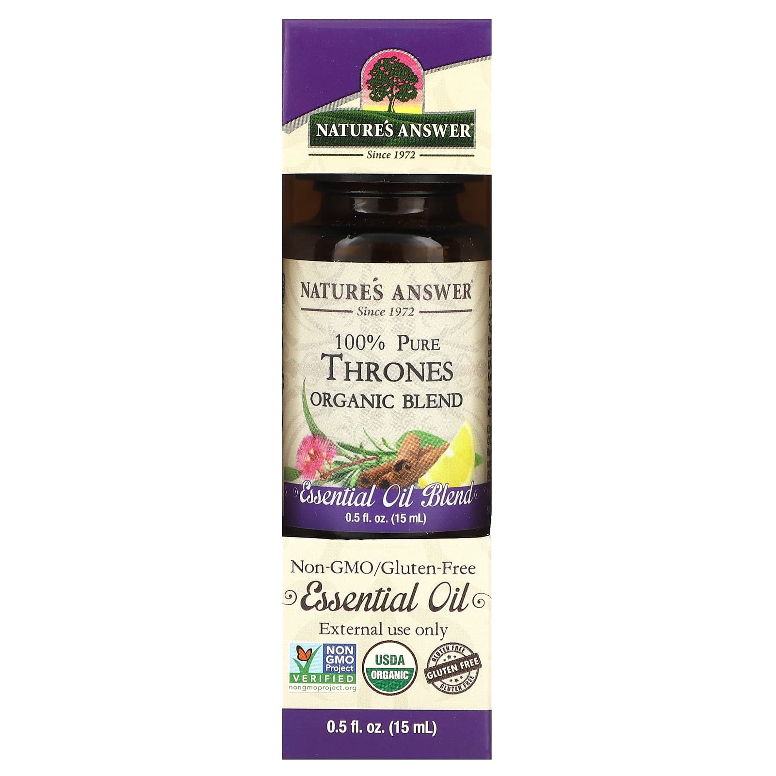 Nature's Answer, 100% Pure Organic Essential Oil Blend, Thrones, 0.5 fl oz (15 ml) - B01KO59PMO