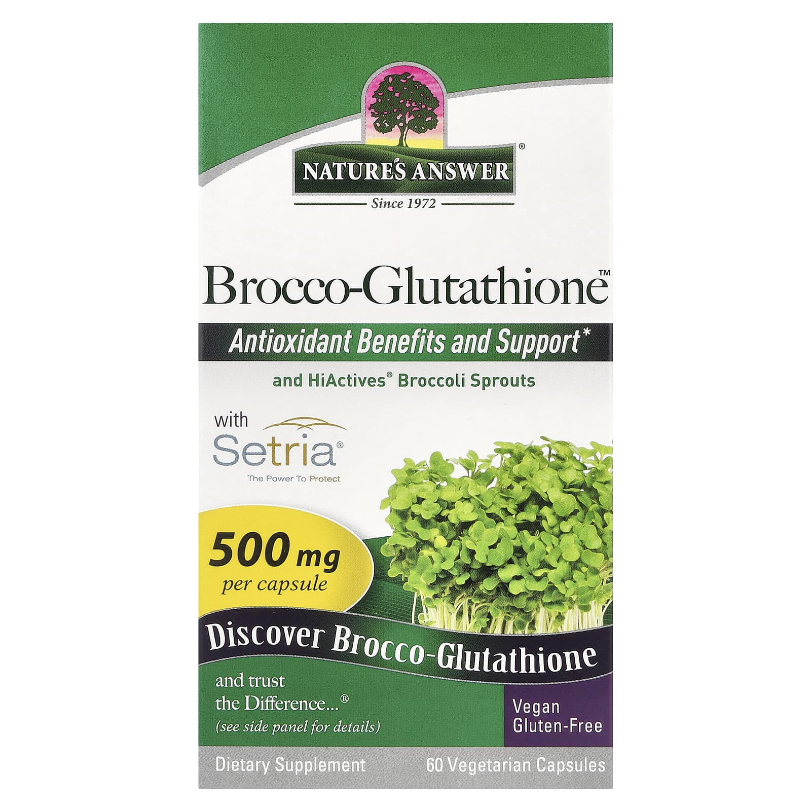 Nature's Answer, Brocco-Glutathione, 500 mg, 60 Vegetarian Caps - B00R1V6UNW