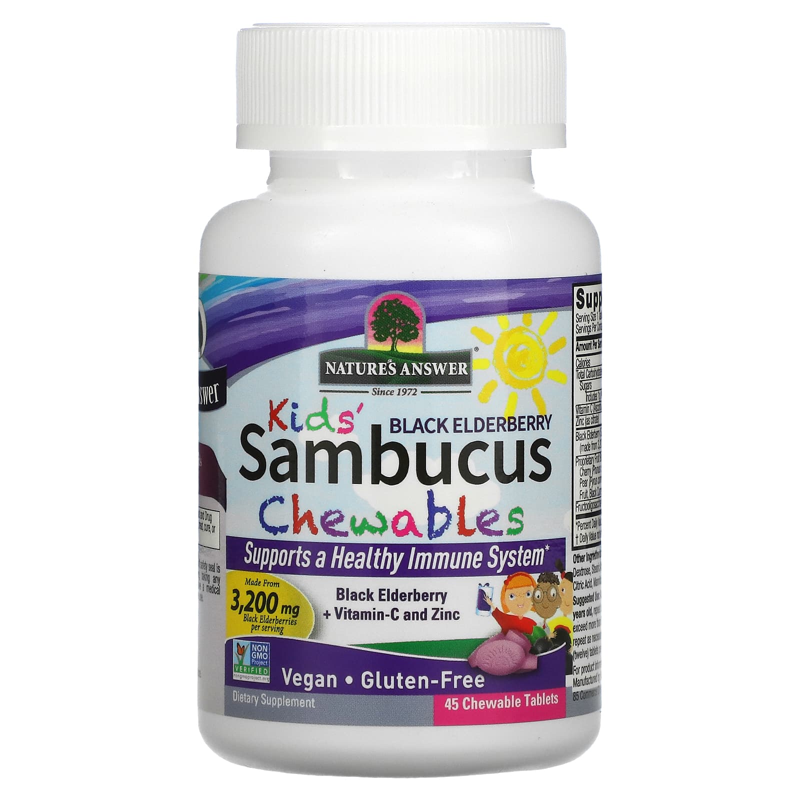 Nature's Answer, Kid's Sambucus Chewables, Black Elderberry + Vitamin-C and Zinc, 45 Chewable Tablets - B087V816H8