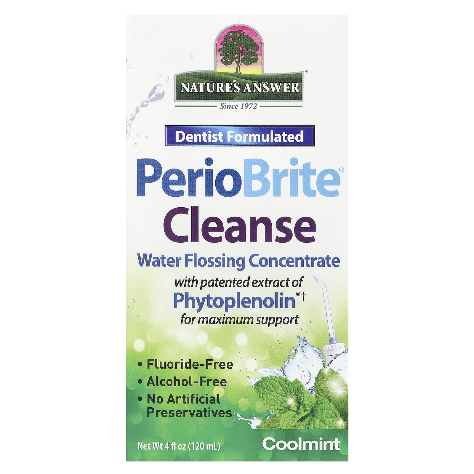 Nature's Answer, PerioBrite® Cleanse, Water Flossing Concentrate, Cool Mint, 4 fl oz (120 ml) - B0014AV0WM