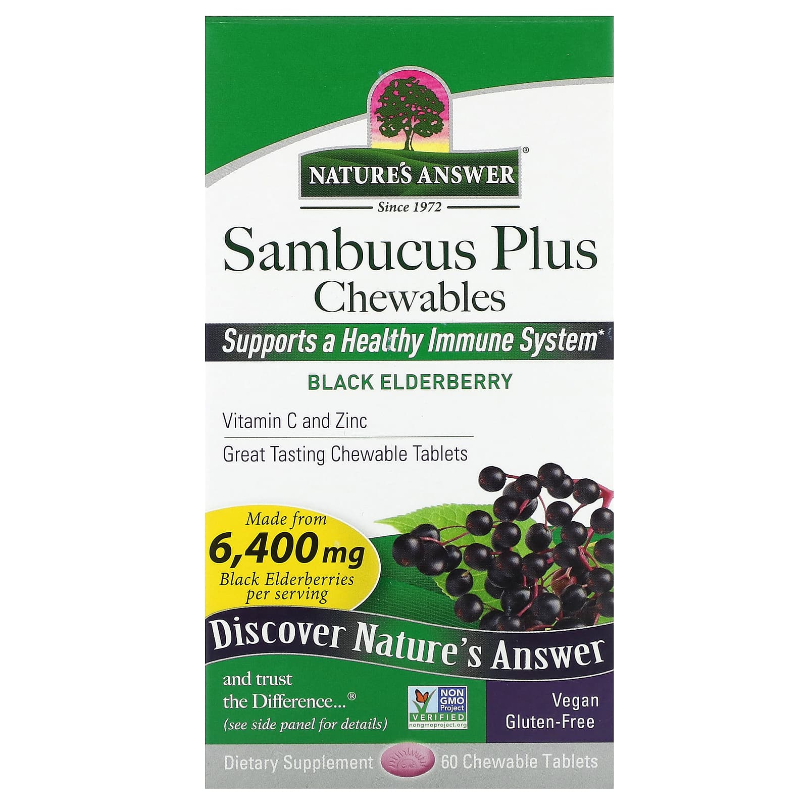 Nature's Answer, Sambucus Plus Chewables, Black Elderberry, 60 Chewable Tablets - B0BV7F32W3