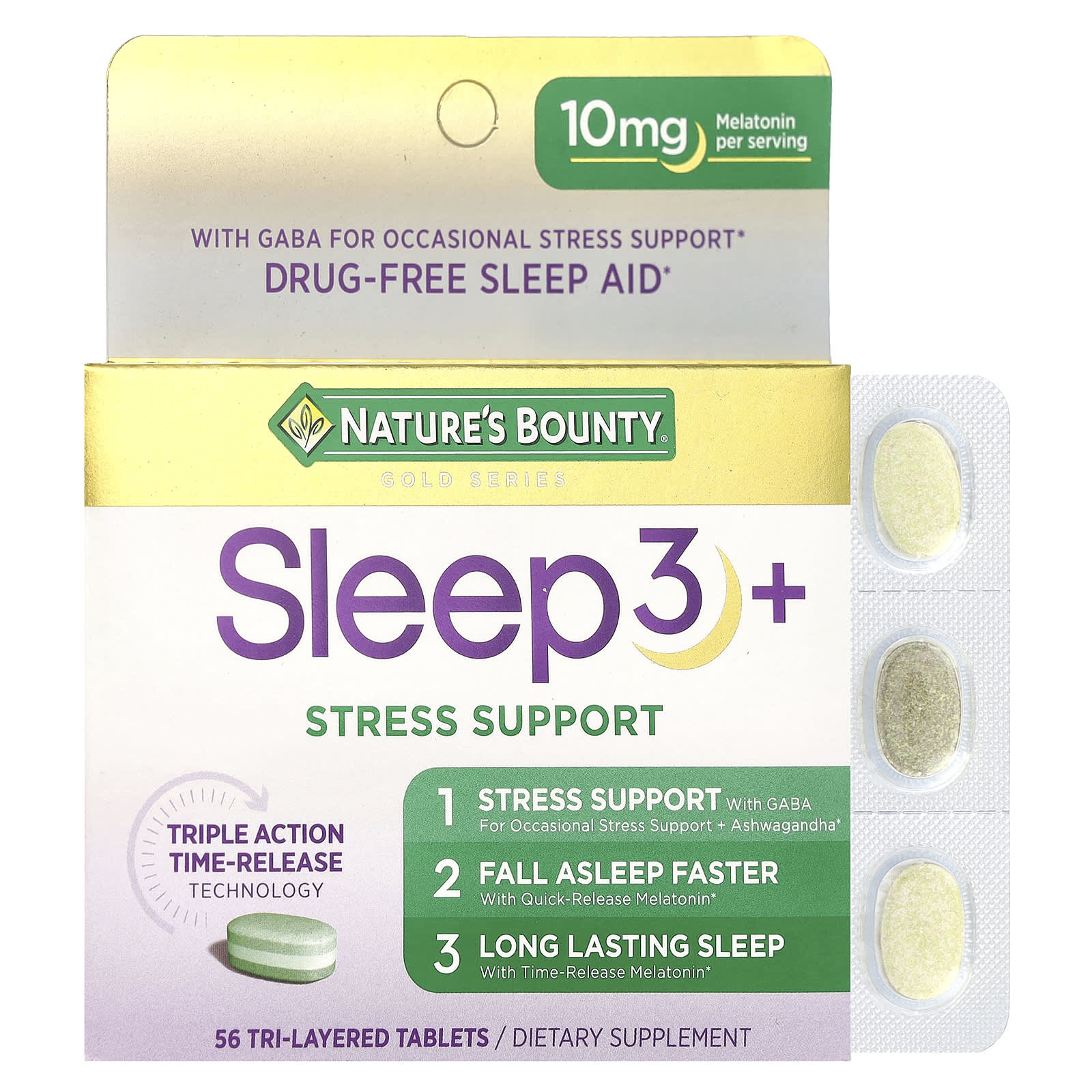 Nature's Bounty, Sleep 3 +, Stress Support, 56 Tri-Layered Tablets - B085JDBLGT