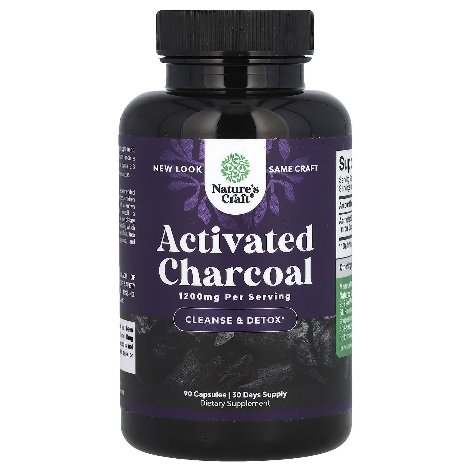 Nature's Craft, Activated Charcoal, 1200 mg, 90 Capsules (400 mg per Capsule) - 