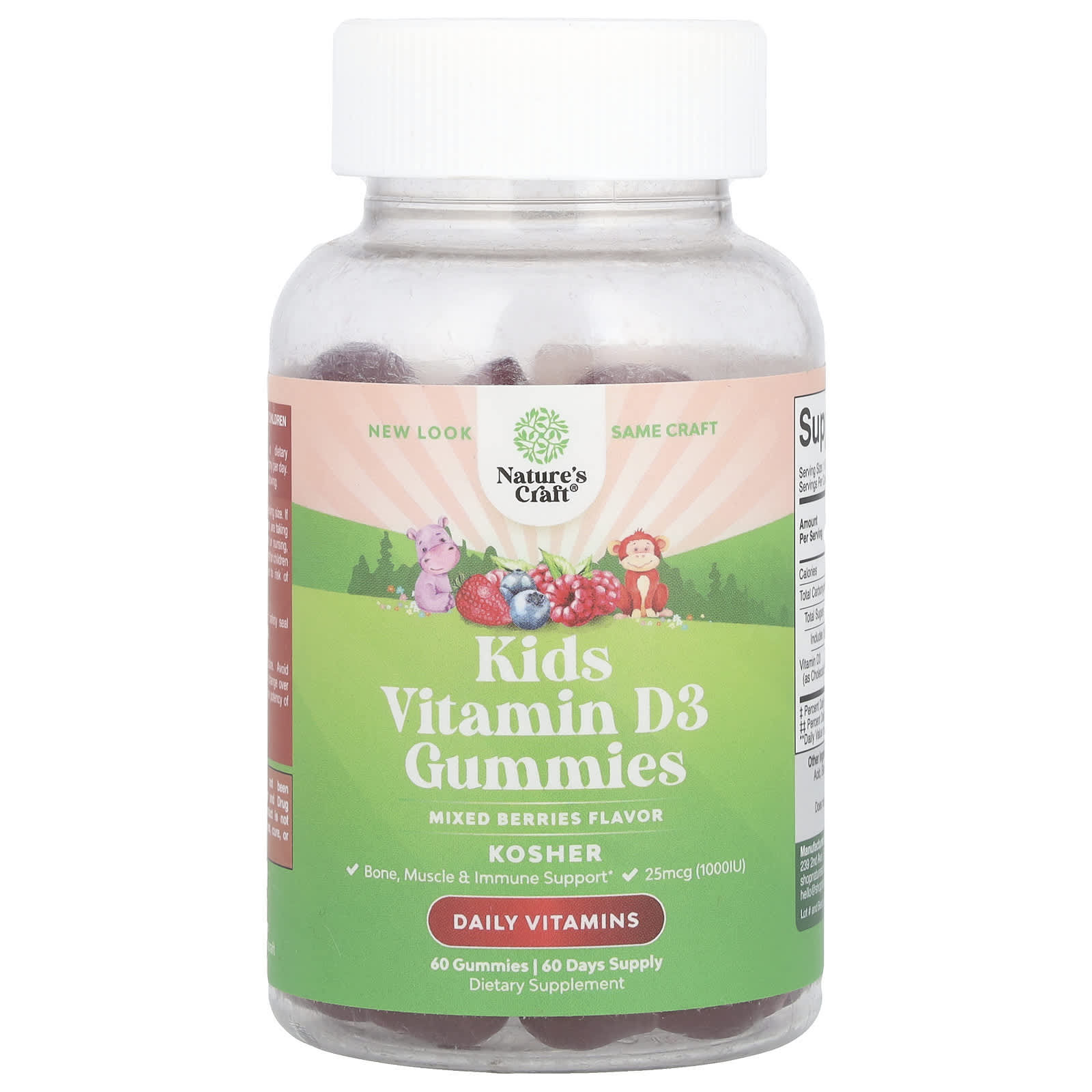 Nature's Craft, Kids Vitamin D3 Gummies, Mixed Berries, 25 mcg (1,000 IU), 60 Gummies - B0BMB9BWTS