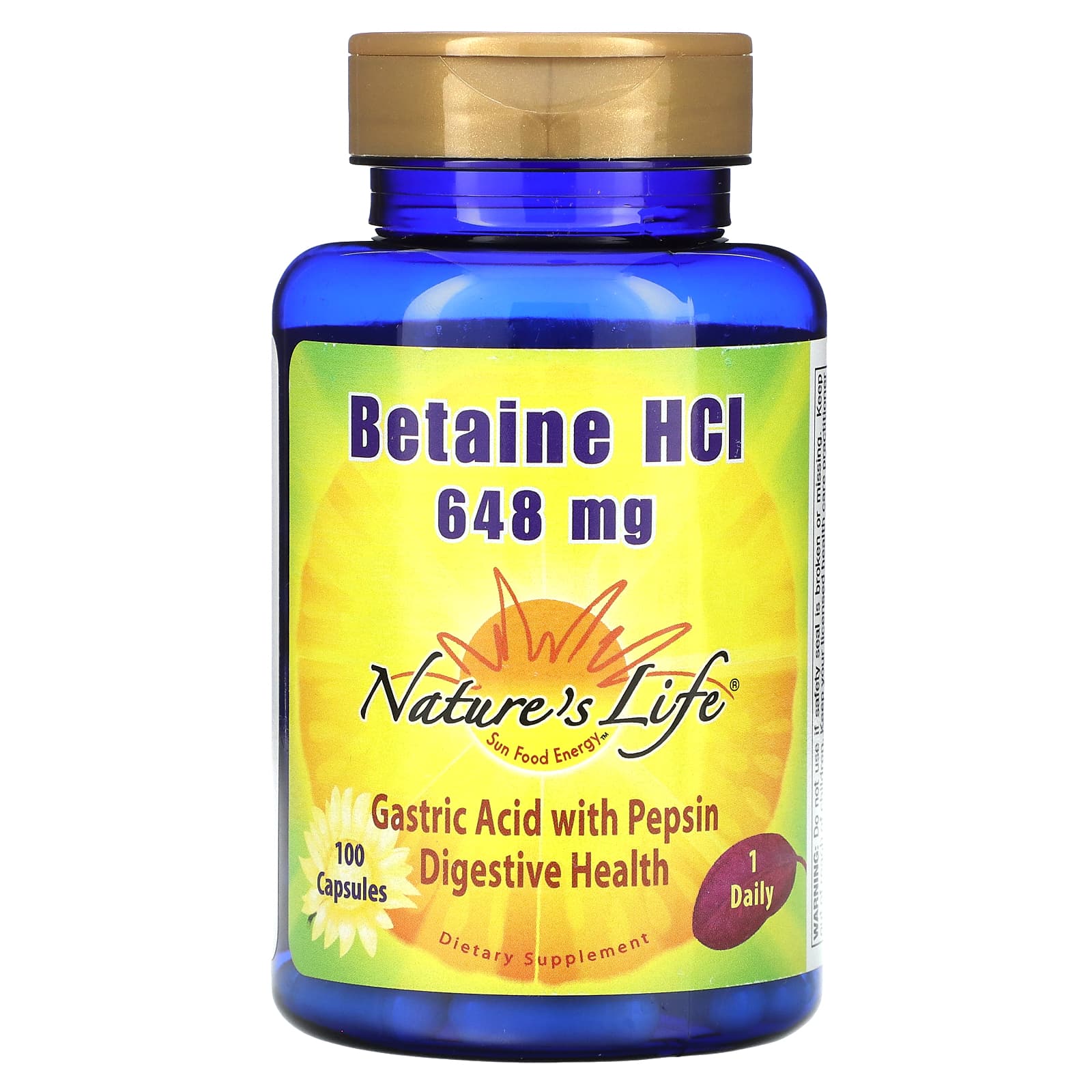 Nature's Life, Betaine Hcl, 648 mg, 100 Capsules - B0001VVIDQ