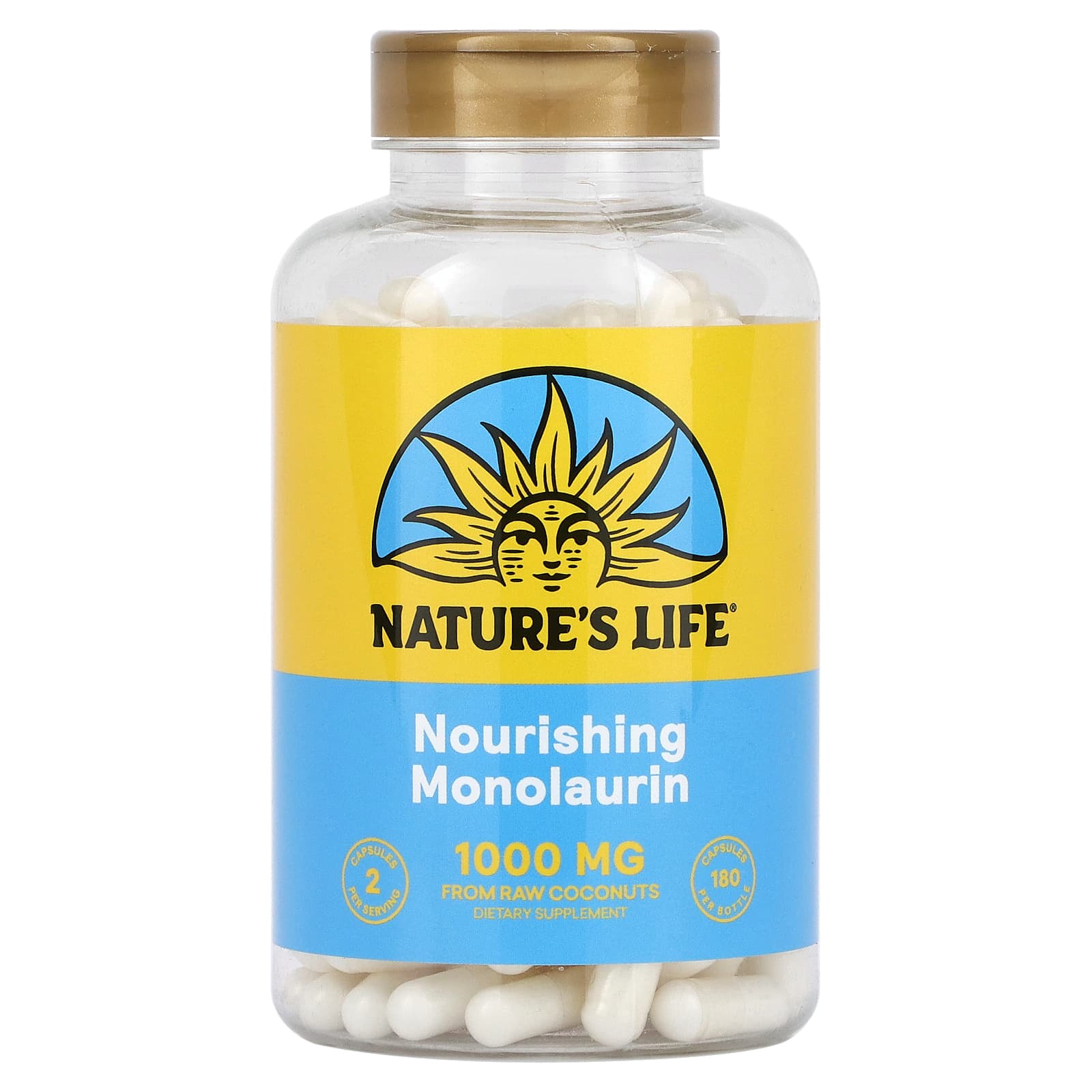 Nature's Life, Nourishing Monolaurin, 1,000 mg, 180 Capsules (500 mg per Capsule) - B077V23RY8