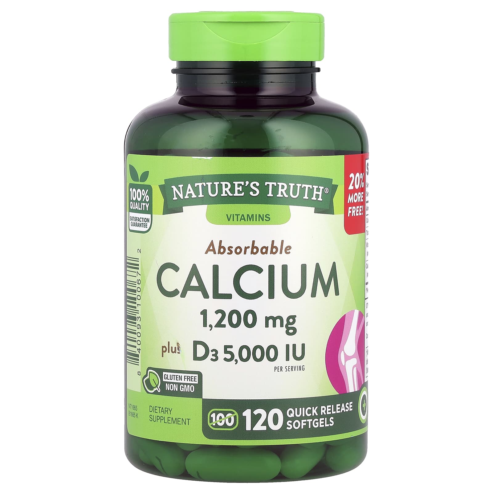 Nature's Truth, Absorbable Calcium, Plus D3, 120 Quick Release Softgels - B07WHZPHX5