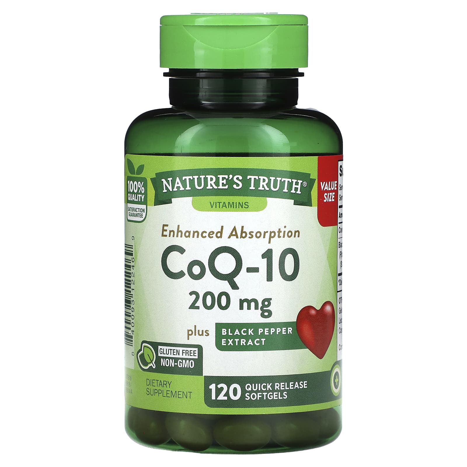 Nature's Truth, CoQ-10 Plus Black Pepper Extract, Enhanced Absorption, 200 mg, 120 Quick Release Softgels - B0C5P55M5P