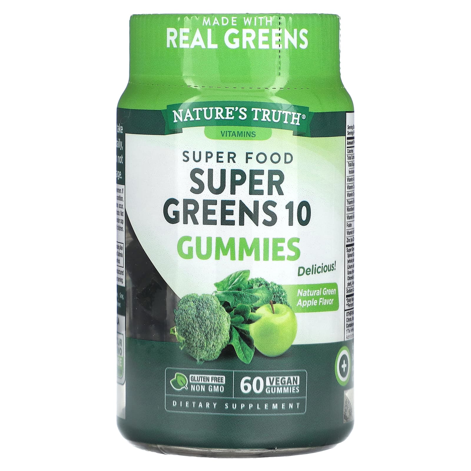 Nature's Truth, Super Food, Super Greens 10, Natural Green Apple, 60 Vegan Gummies - B0BLWCS16L
