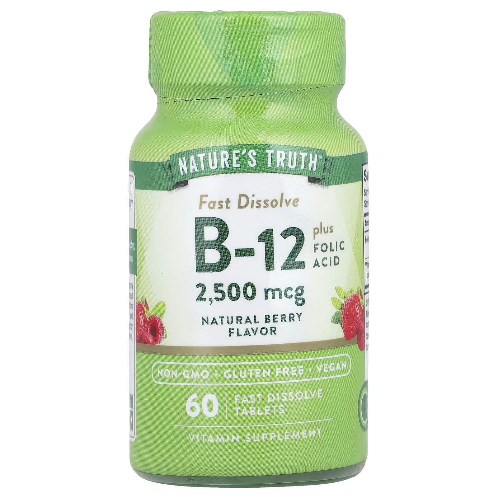 Nature's Truth, Vitamin B-12 plus Folic Acid, Natural Berry, 2,500 mcg, 60 Fast Dissolve Tablets - B07WK7Z3Q6