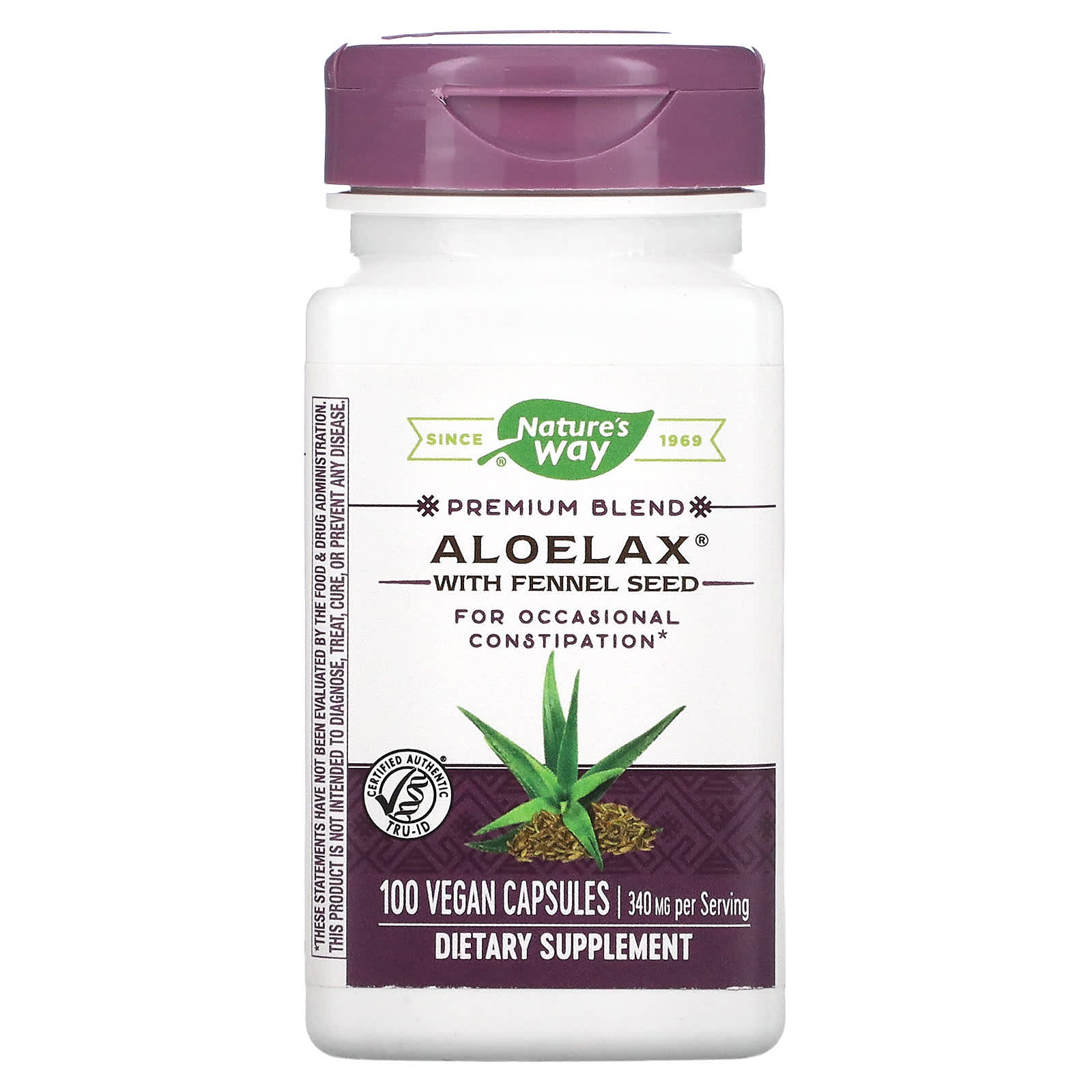 Nature's Way, Aloelax with Fennel Seed, 340 mg, 100 Vegan Capsules - B00014ED12