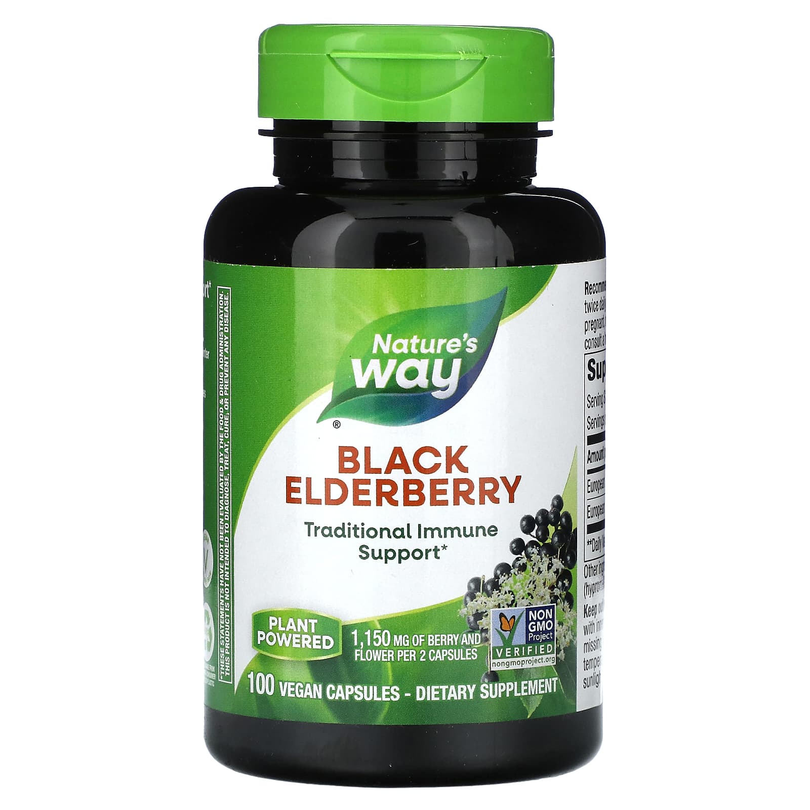 Nature's Way, Black Elderberry, 1,150 mg, 100 Vegan Capsules (575 mg per Capsule) - B000MXE1K0