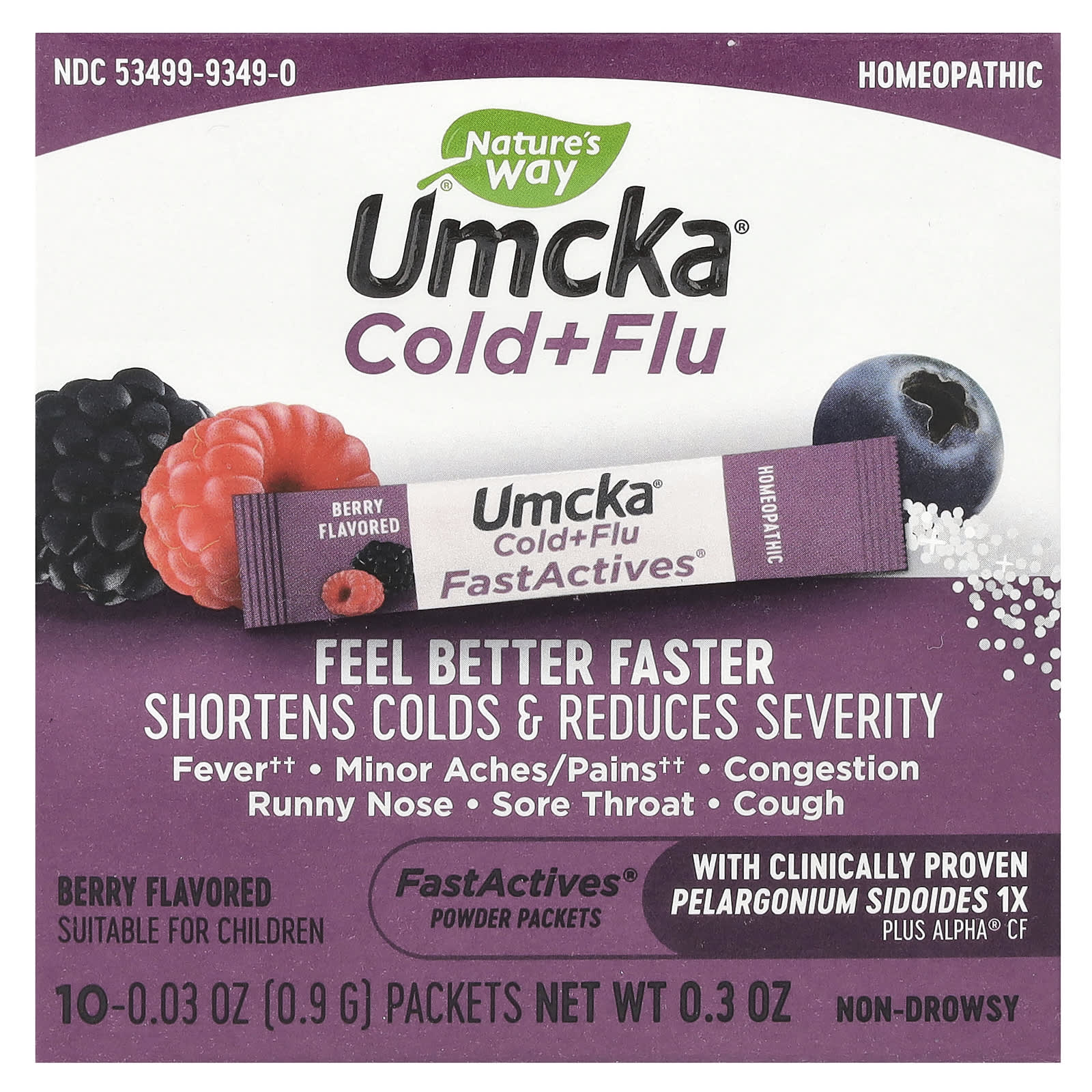 Nature's Way, Fast Actives, Umcka, Cold + Flu, Berry, 10 Packets, 0.03 oz (0.9 g) each - B001JH7WUO