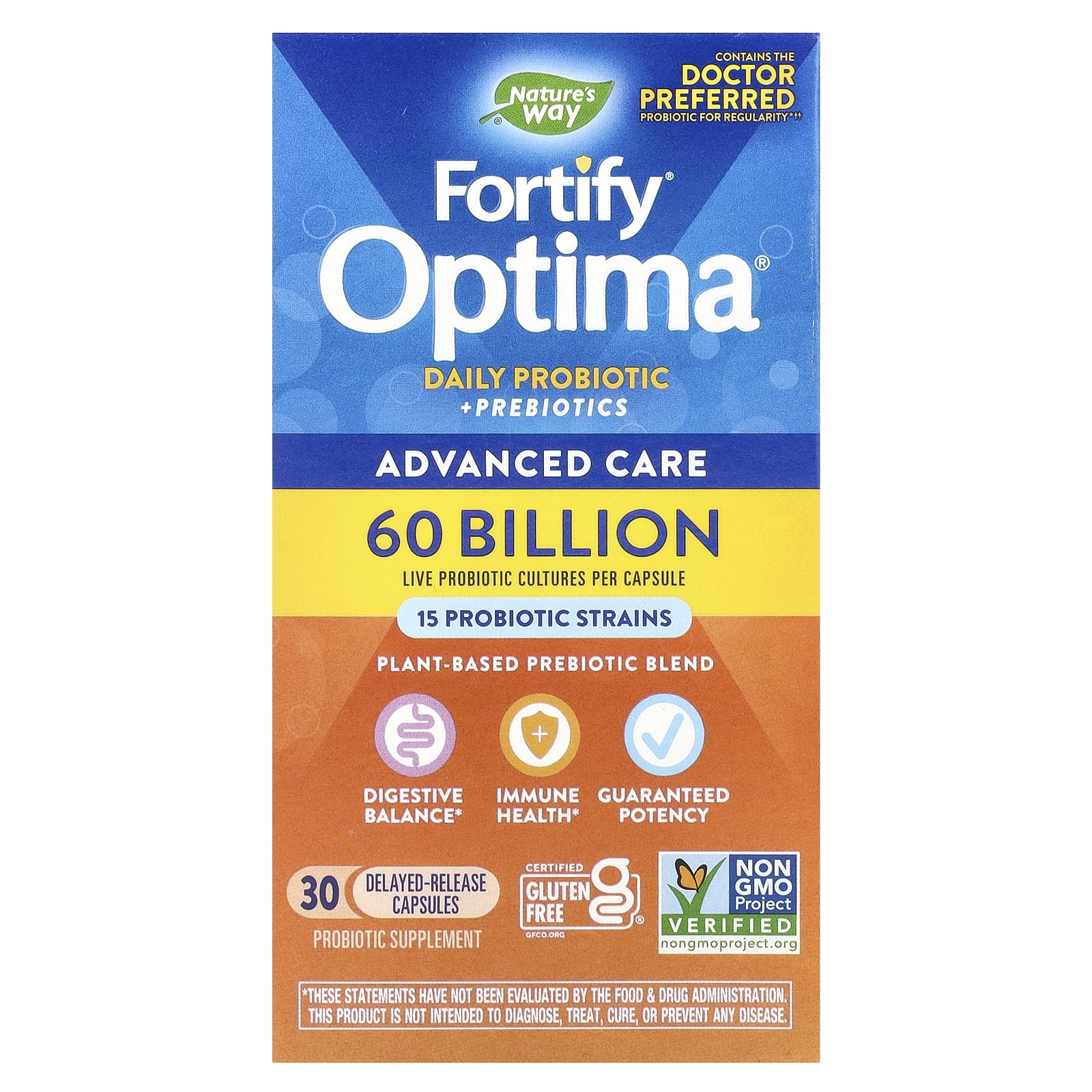 Nature's Way, Fortify Optima, Daily Probiotic + Prebiotics, 60 Billion, 30 Delayed-Release Capsules - B005S6TB0Q