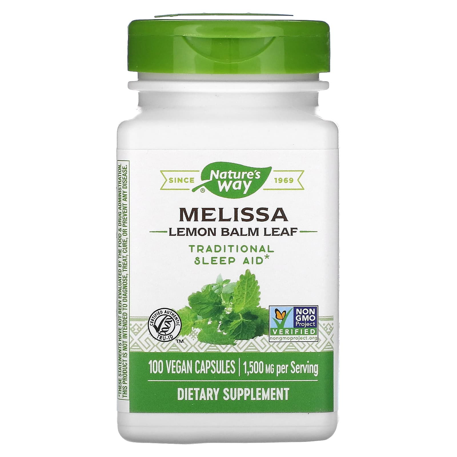 Nature's Way, Melissa, Lemon Balm Leaf, 1,500 mg, 100 Vegan Capsules (500 mg per Capsule) - B00020HQU0