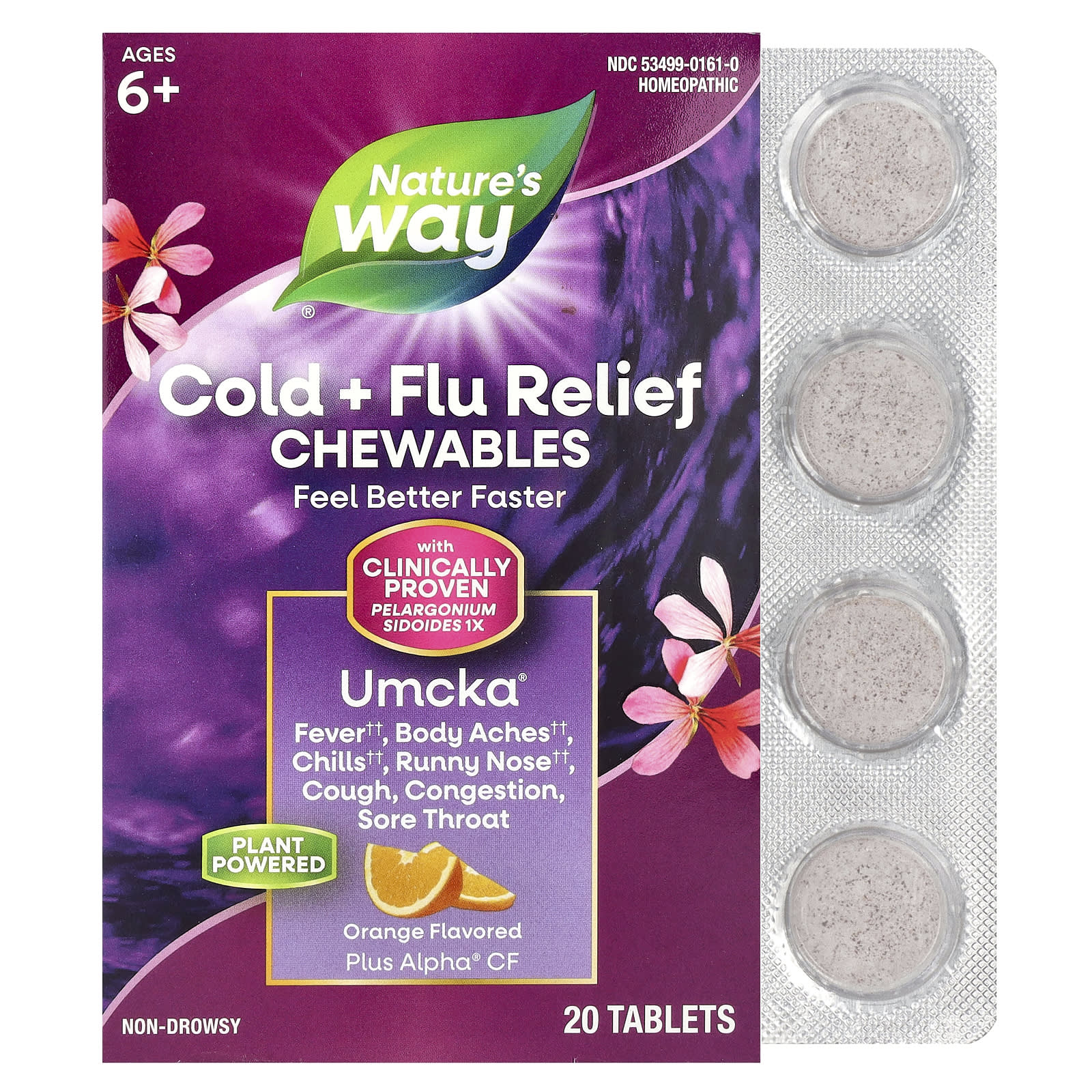 Nature's Way, Umcka®, Cold + Flu Relief Chewables, Ages 6+, Orange, 20 Tablets - B000WKW6TG