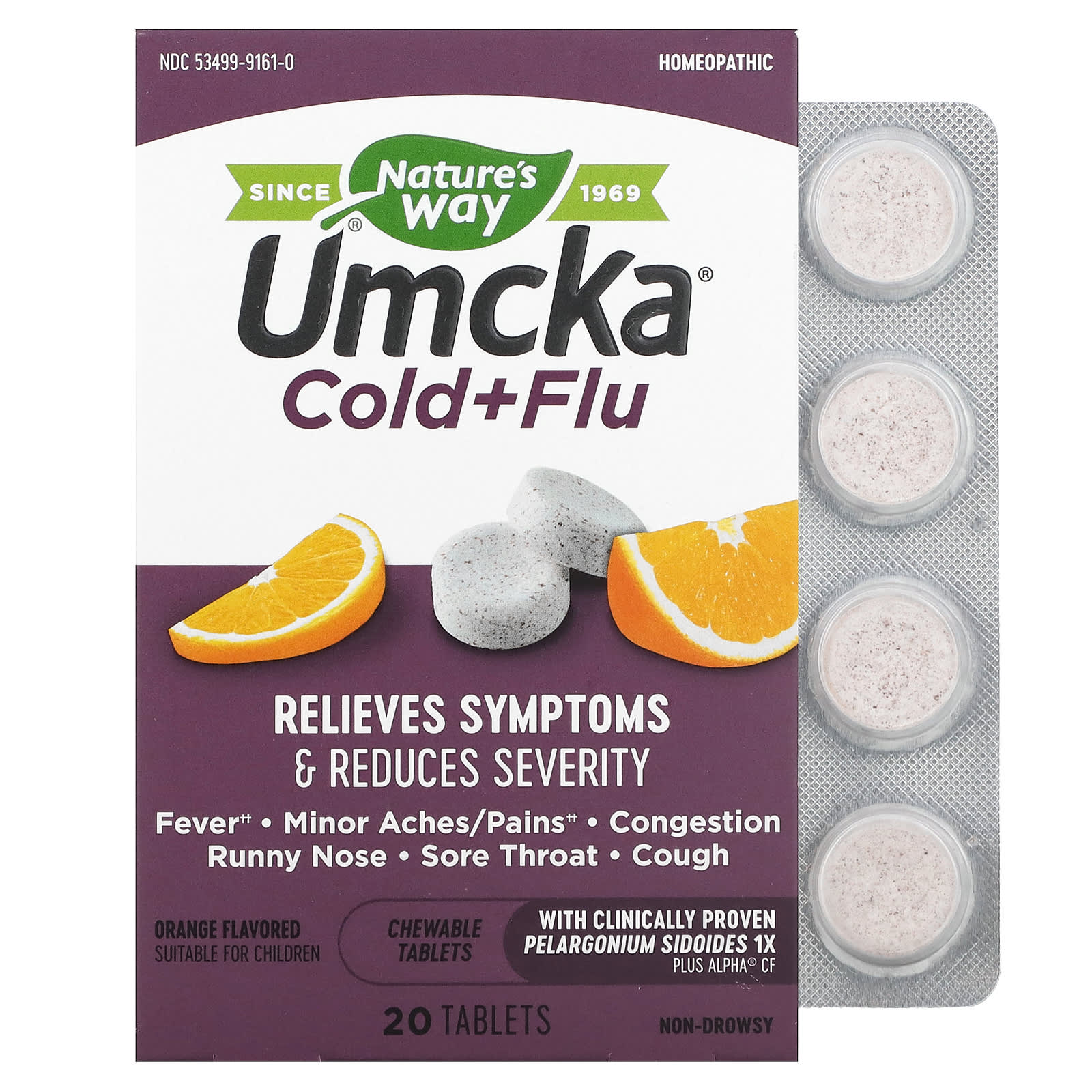 Nature's Way, Umcka, Cold+Flu, Orange, 20 Chewable Tablets - B000WKW6TG
