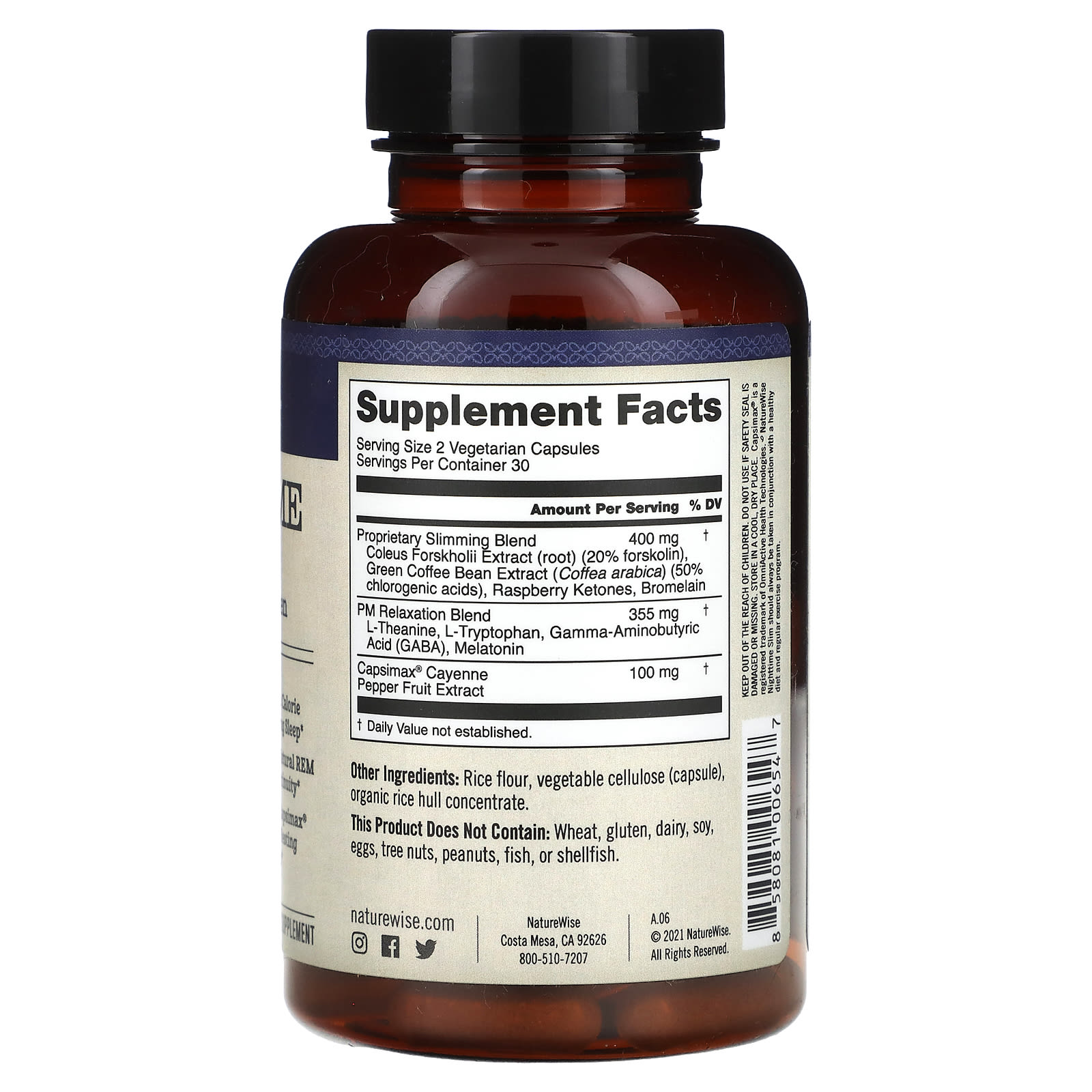 NatureWise, NightTime Slim, For Men and Women, 60 Vegetarian Capsules - B01BMF1GAO