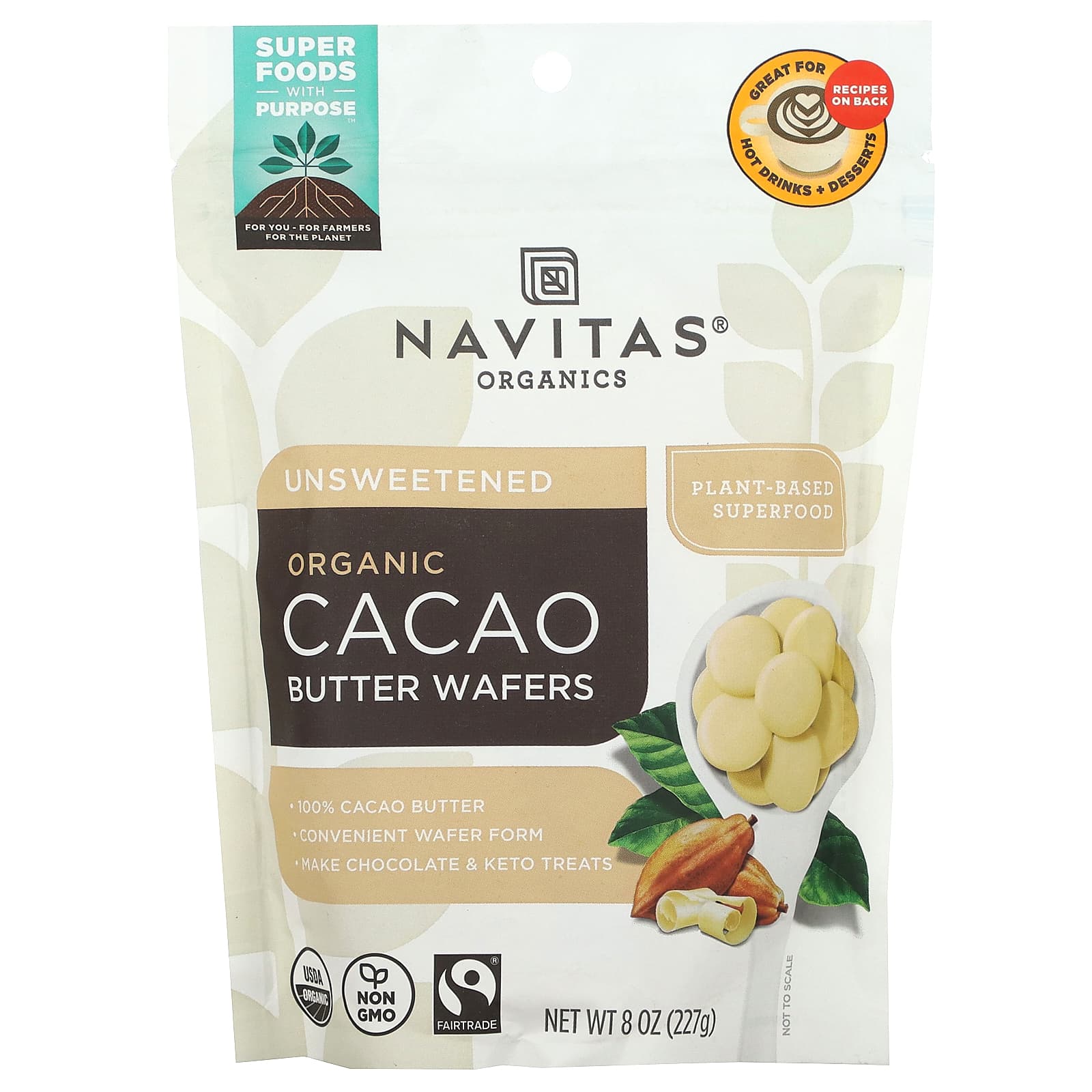 Navitas Organics, Organic Cacao Butter Wafers, Unsweetened, 8 oz (227 g) - B09TGH5XQY
