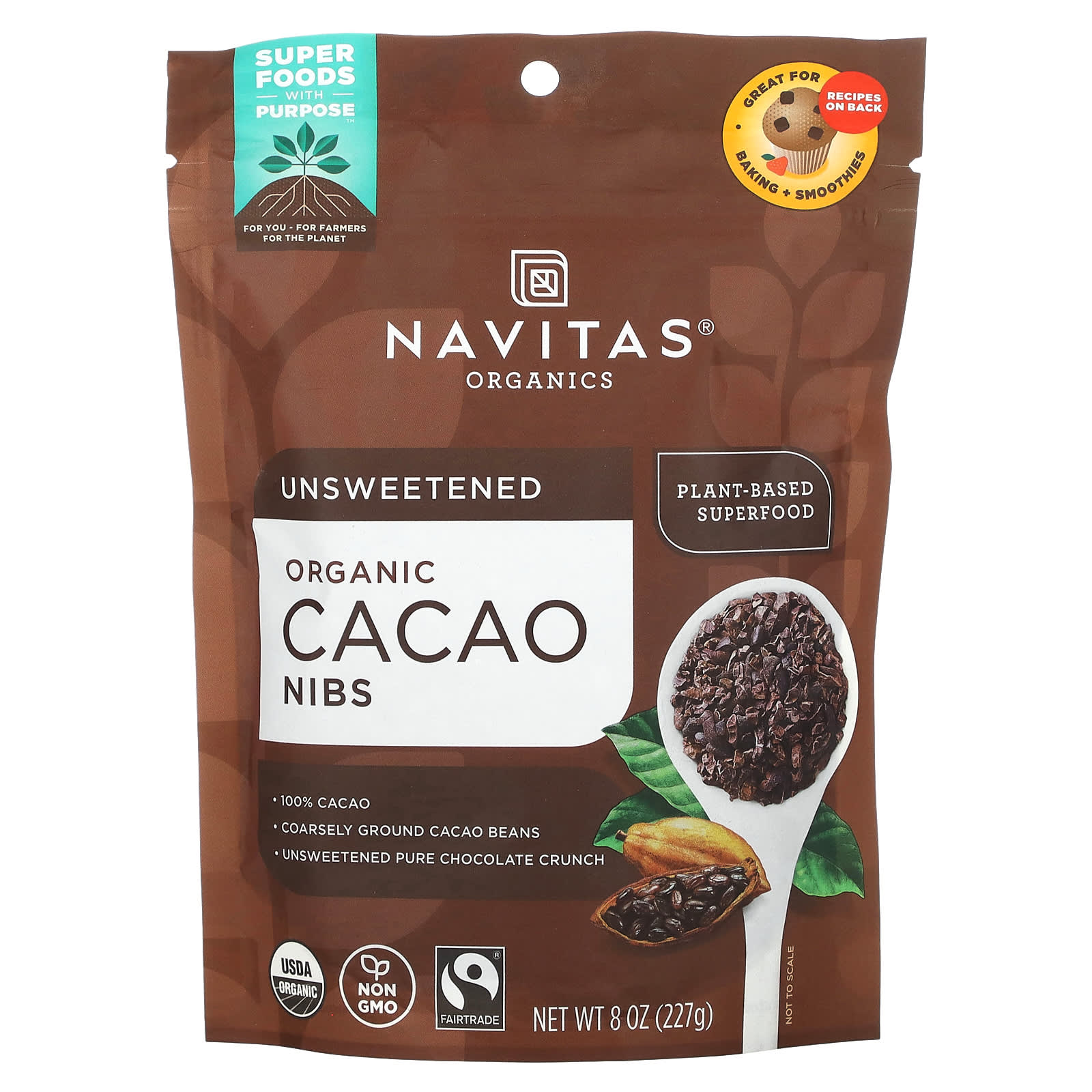 Navitas Organics, Organic Cacao Nibs, Unsweetened, 8 oz (227 g) - B000OQ4A3S