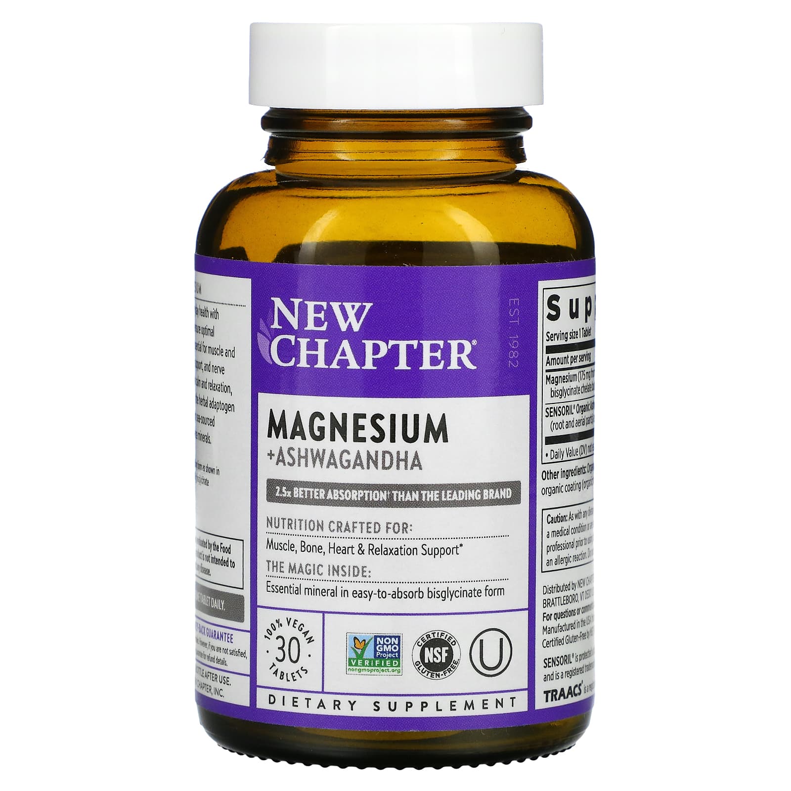 New Chapter, Magnesium + Ashwagandha, 30 Vegan Tablets - B085V62B83