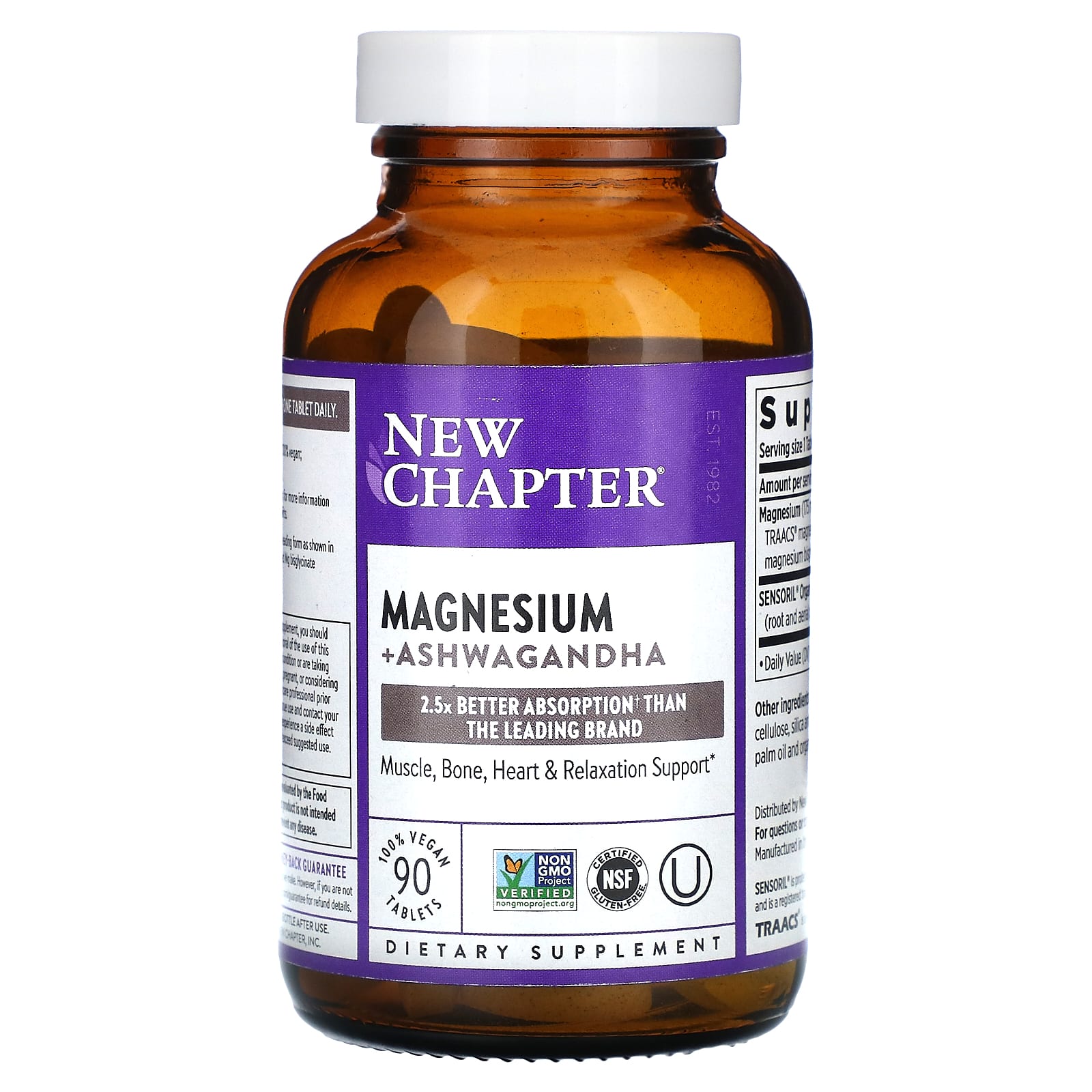 New Chapter, Magnesium + Ashwagandha , 90 Vegan Tablets - B0BWNVD4W9