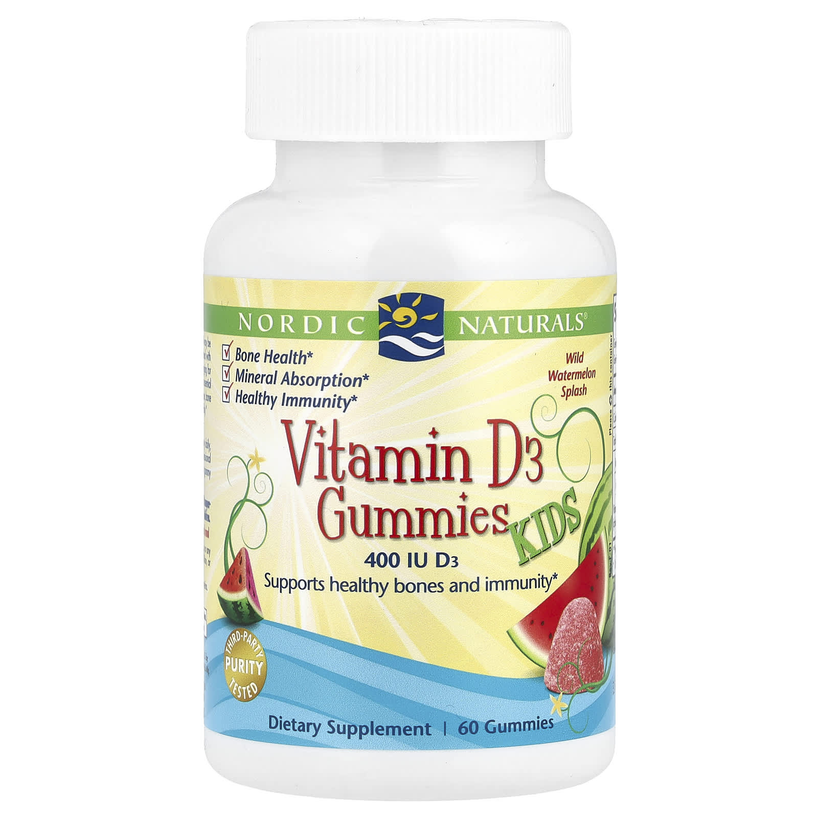 Nordic Naturals, Kids Vitamin D3 Gummies, Wild Watermelon Splash, 400 IU, 60 Gummies - B01DAKIH10