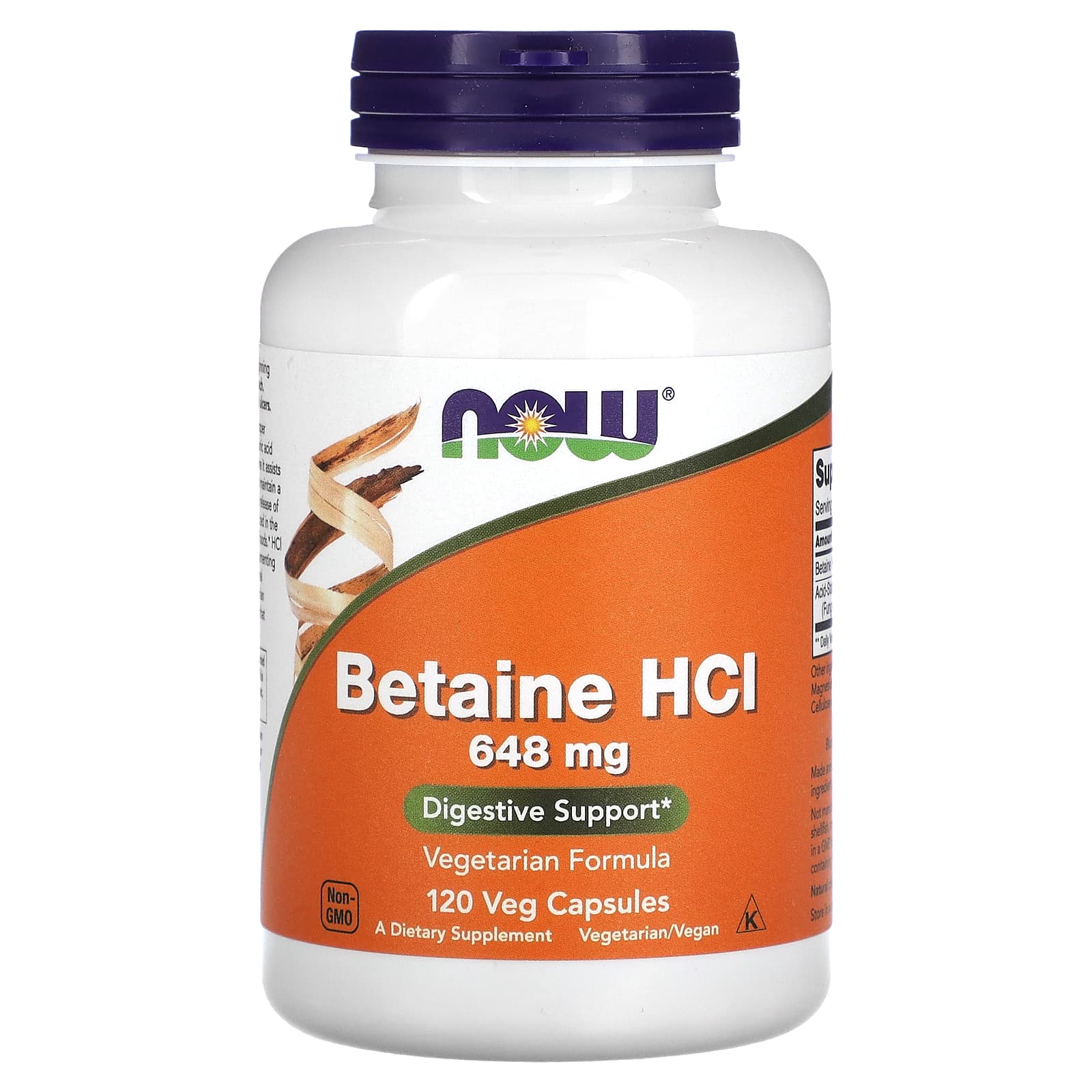 NOW Foods, Betaine HCl, 648 mg, 120 Veg Capsules - B000M4CD2C