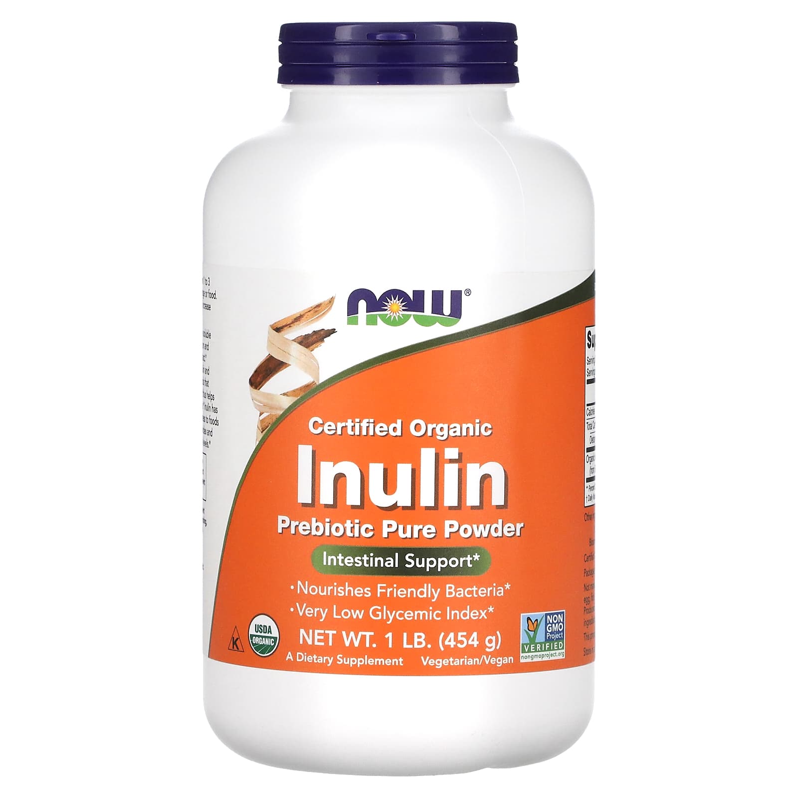 NOW Foods, Certified Organic Inulin, Prebiotic Pure Powder, 1 lb (454 g) - B07X4LMF6L
