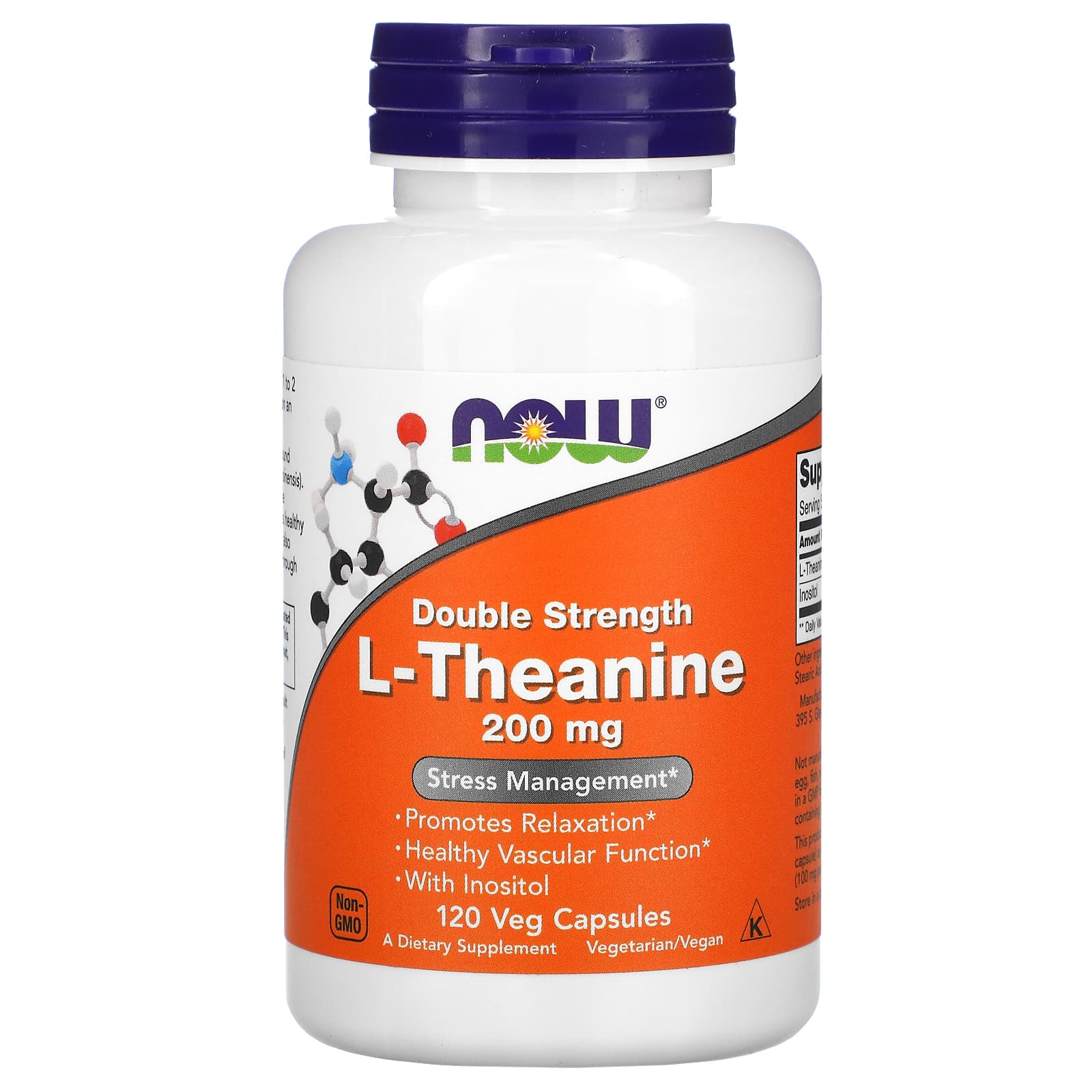 NOW Foods, Double Strength L-Theanine, 200 mg, 120 Veg Capsules - B00GQV9YX6