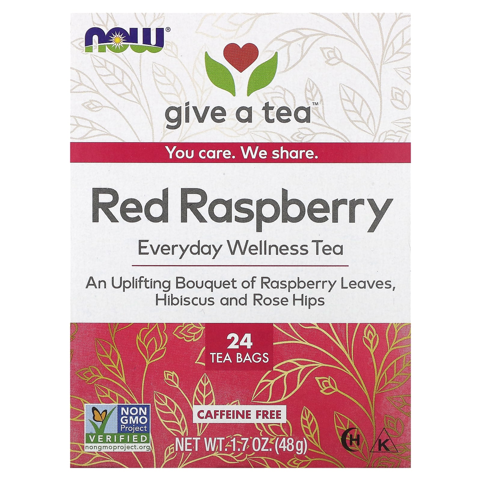 NOW Foods, Everyday Wellness Tea, Red Raspberry, Caffeine-Free, 24 Tea Bags, 1.7 oz (48 g) - B00LMNKT9Q