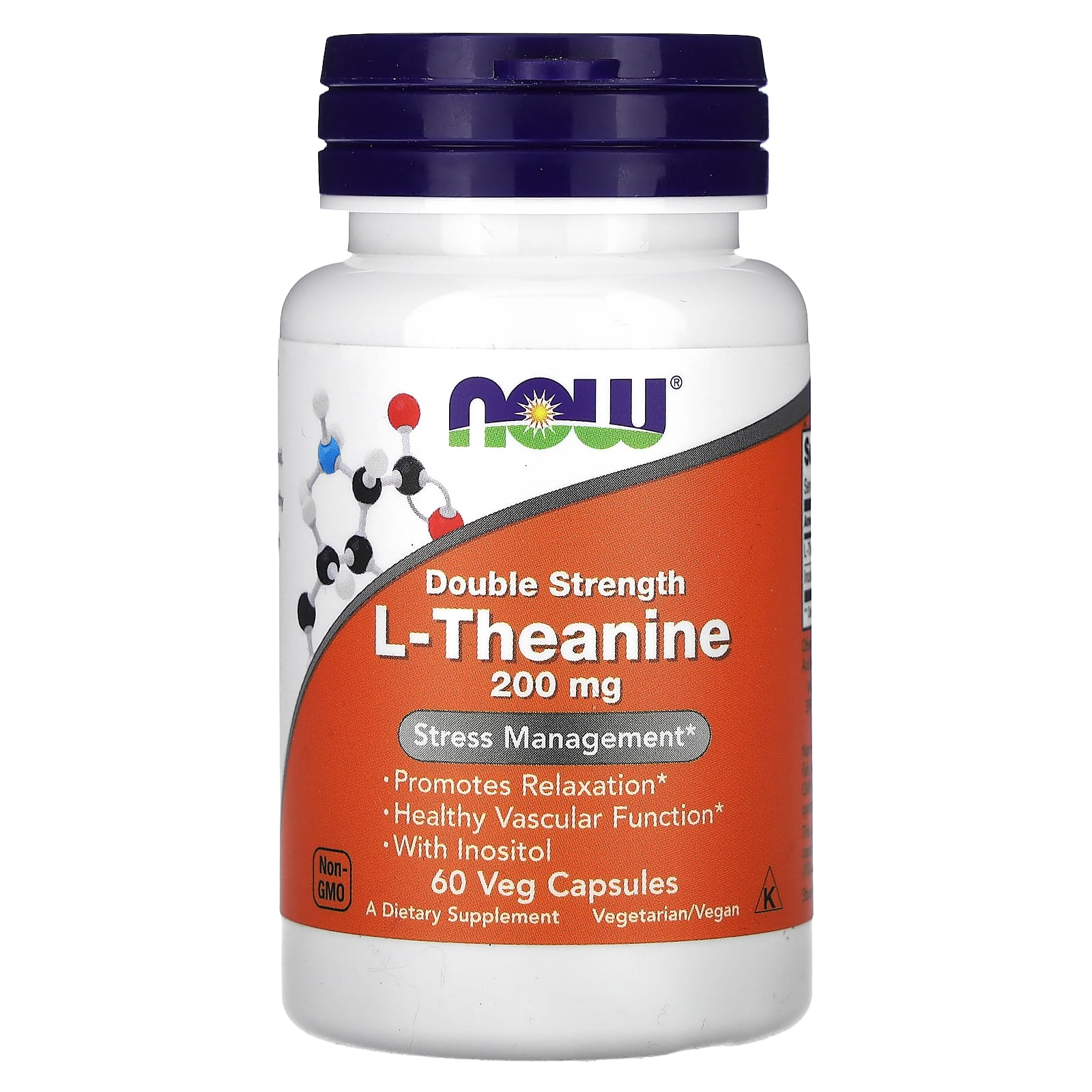 NOW Foods, L-Theanine, Double Strength, 200 mg, 60 Veg Capsules - B000H7P9M0