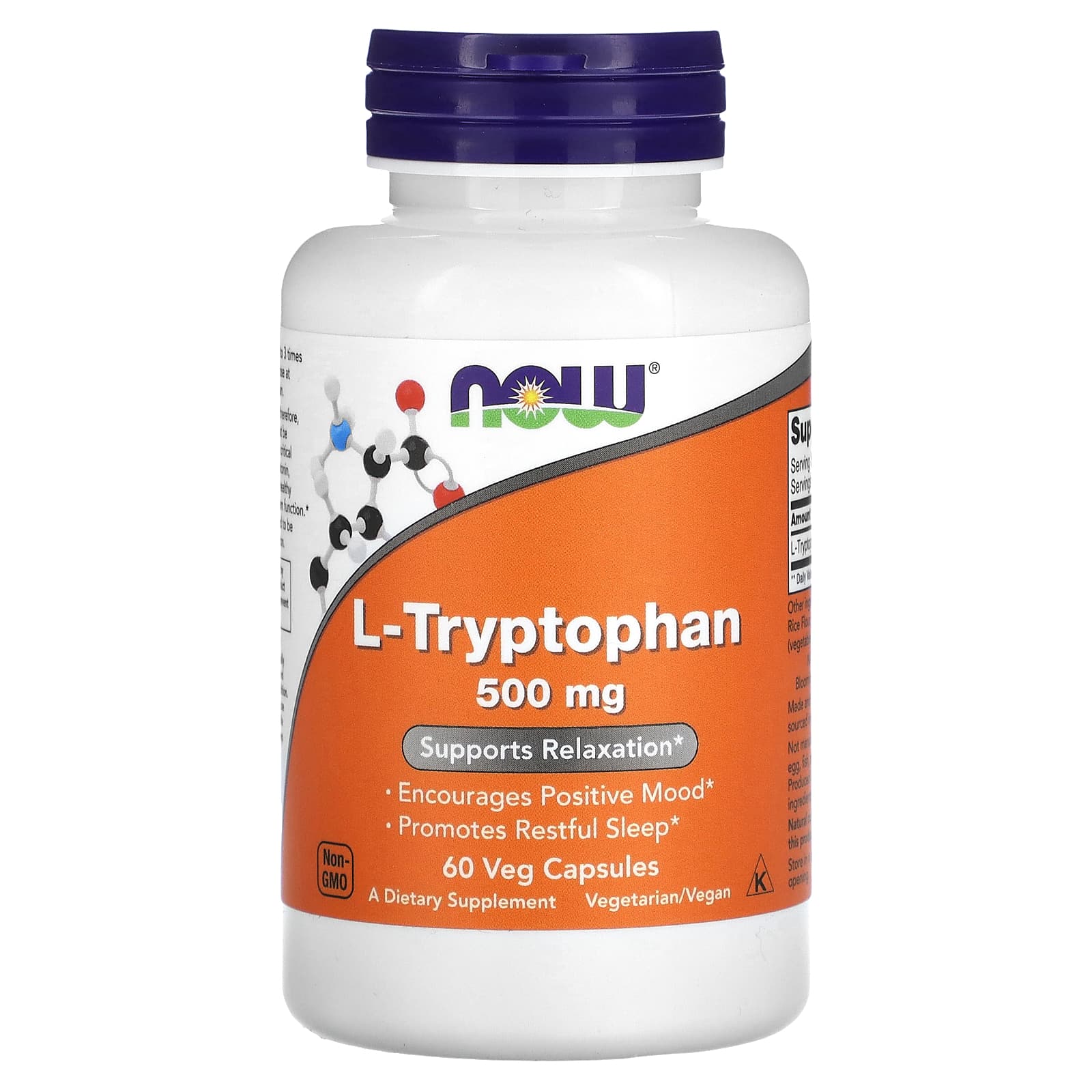 NOW Foods, L-Tryptophan, 500 mg, 60 Veg Capsules (500 mg per Capsule) - B000X24T4S