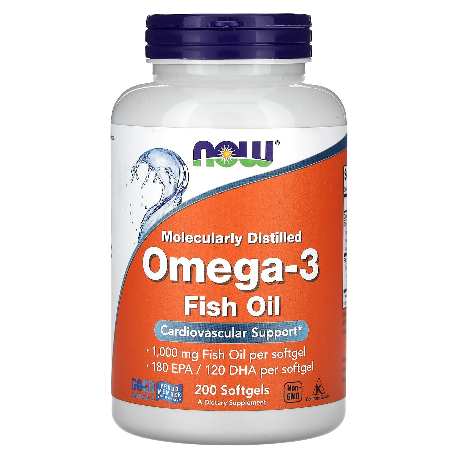 NOW Foods, Omega-3 Fish Oil, 1,000 mg, 180 EPA - 120 DHA, 200 Softgels
